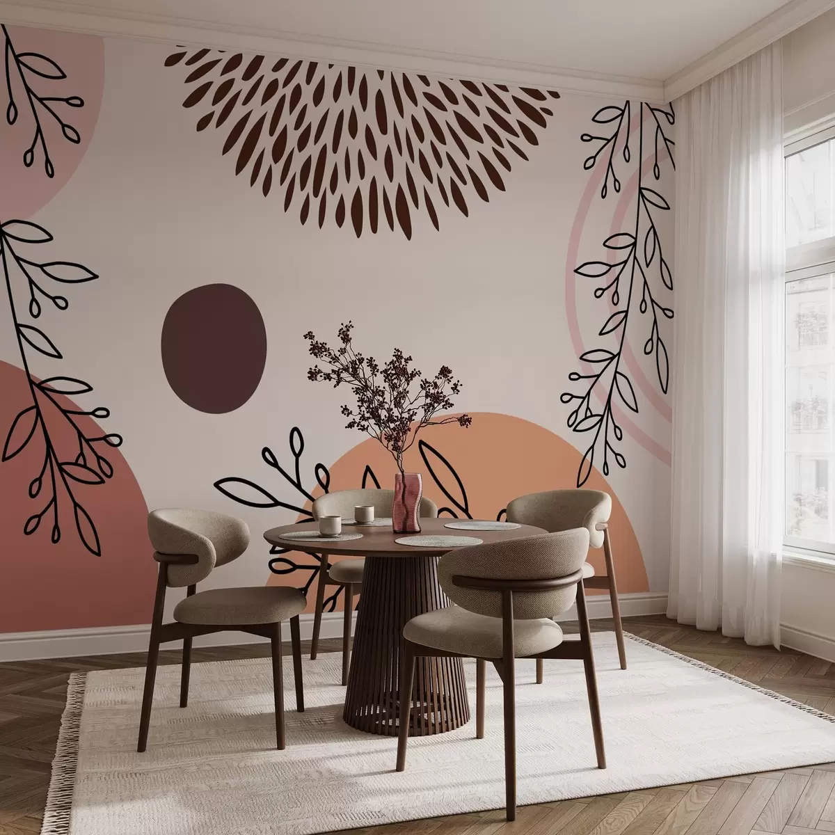 murales de pared composición abstracta de figuras y ramitas w02662