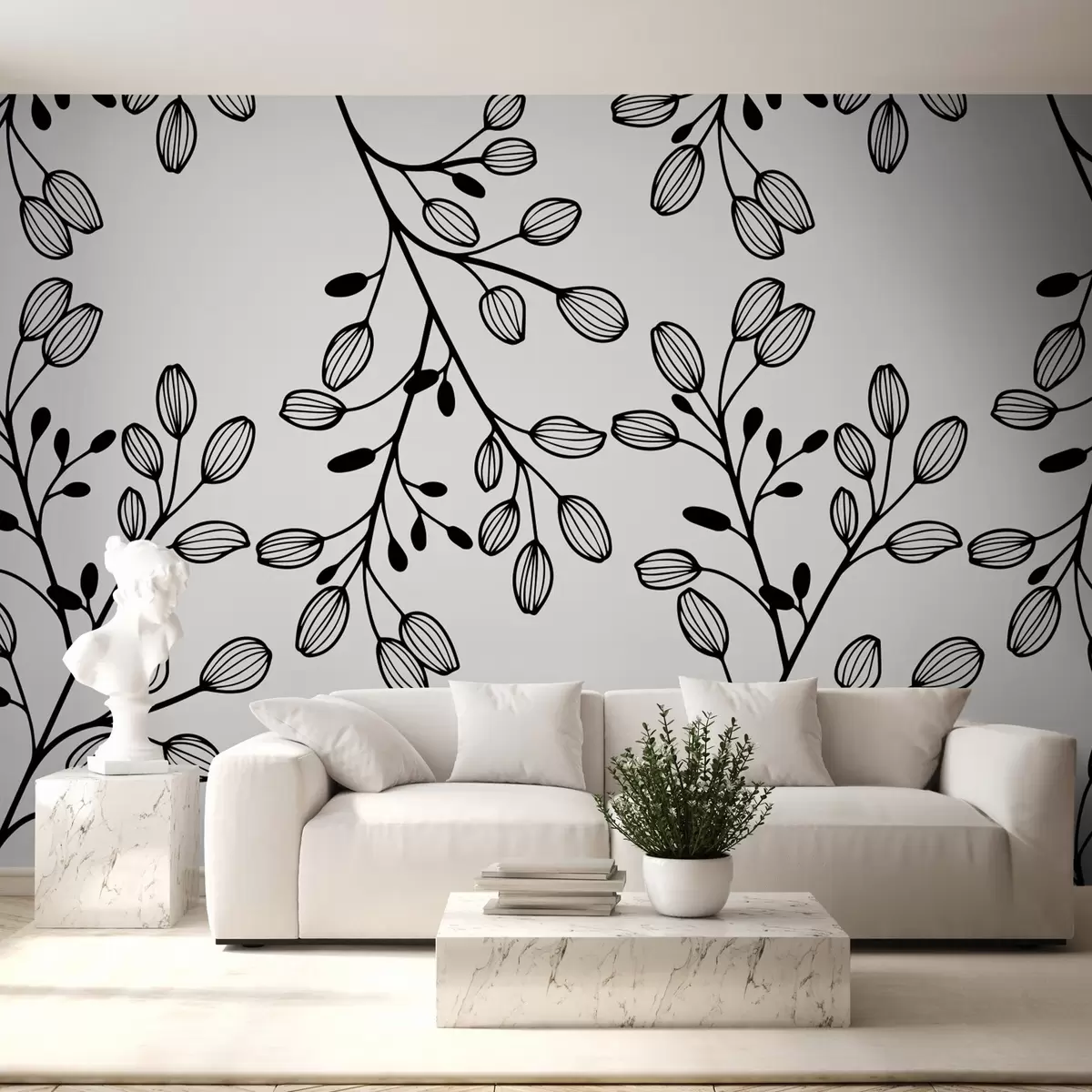 murales de pared ramitas pintadas sobre fondo gris w02665v1