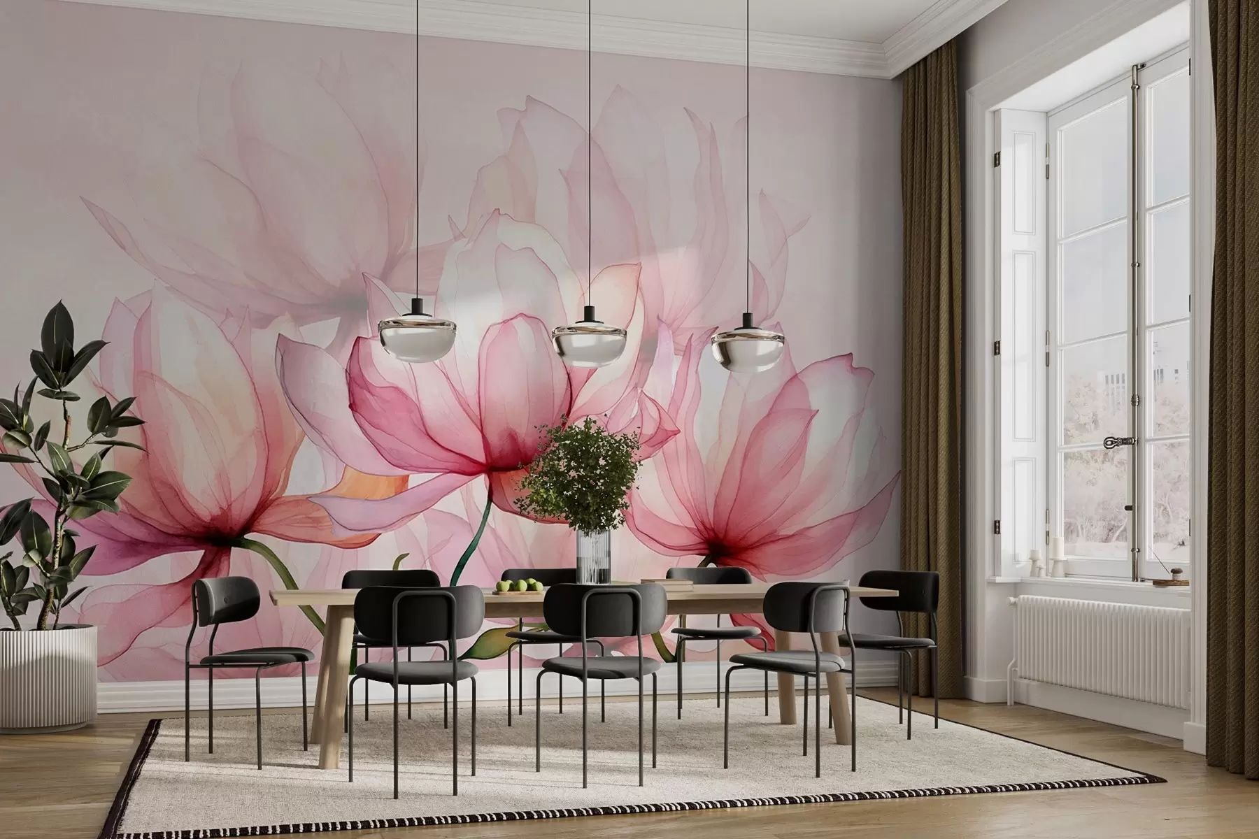 murales de pared grandes flores rosas w02674