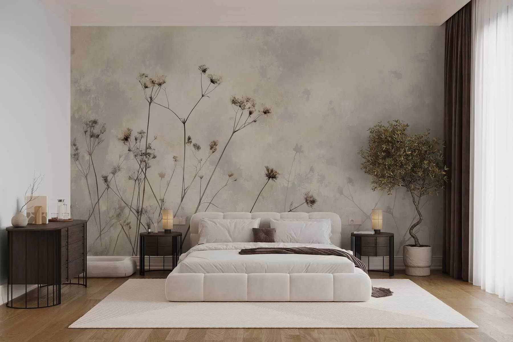 murales de pared papel pintado ecológico con plantas silvestres en colores pastel w02684