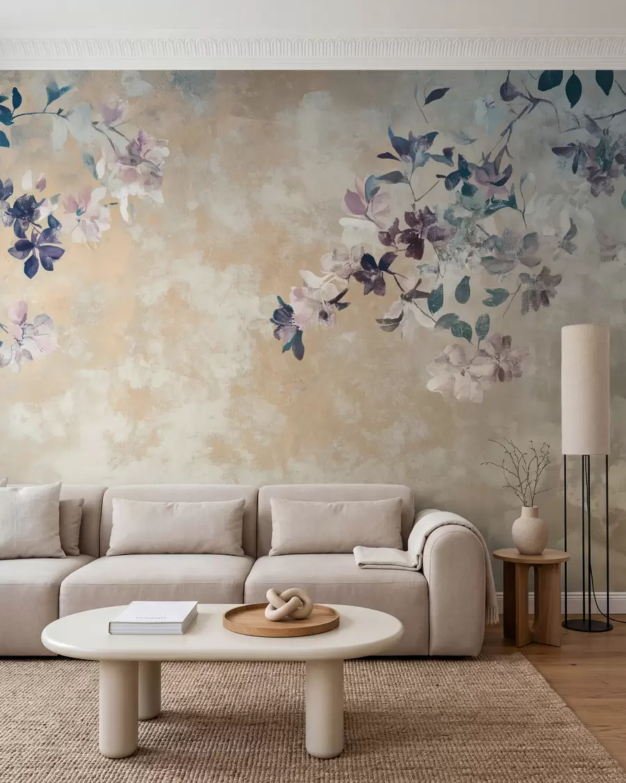 murales de pared papel pintado de estilo retro con ramas y flores w02686