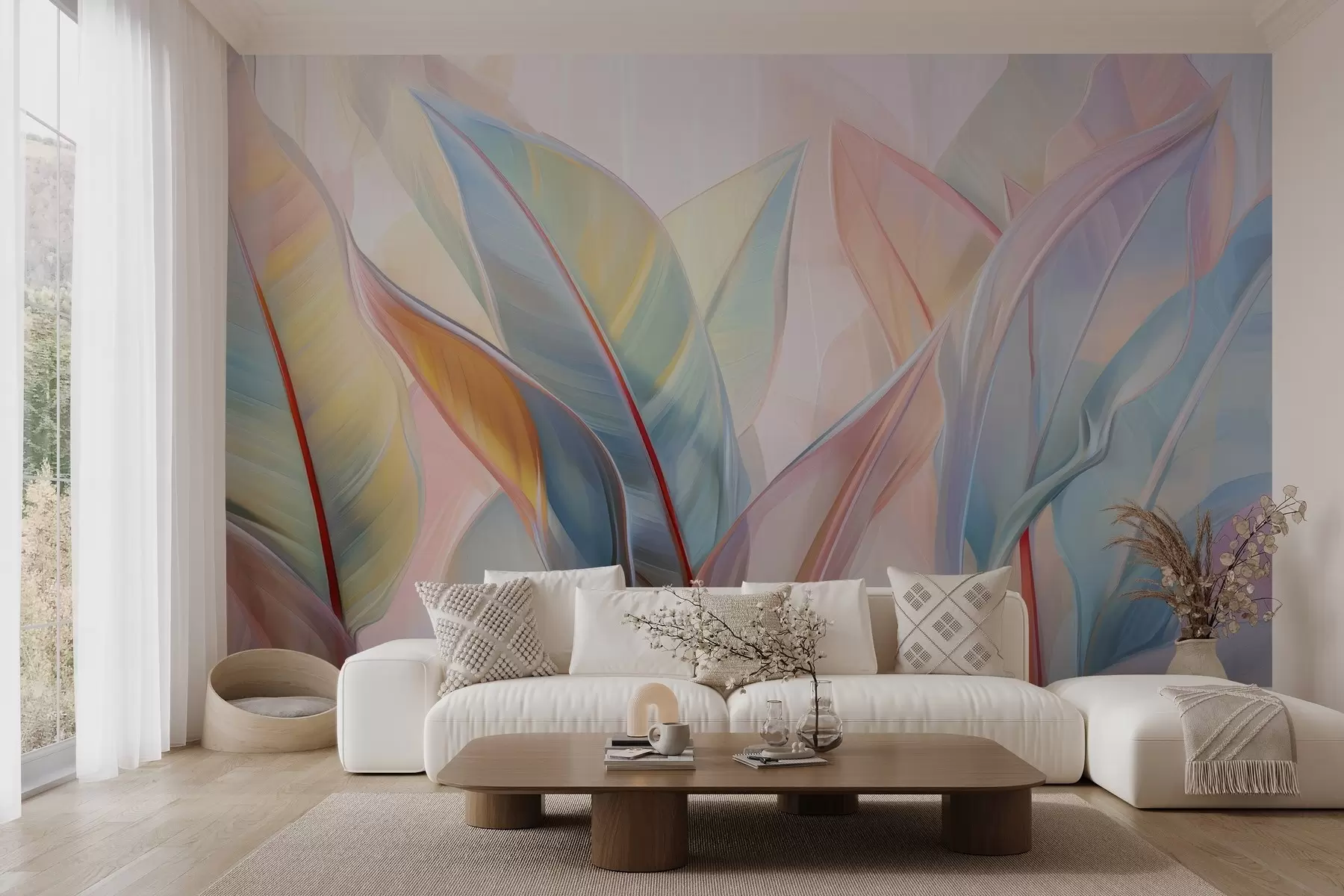 murales de pared Hojas multicolores estilizadas w02624