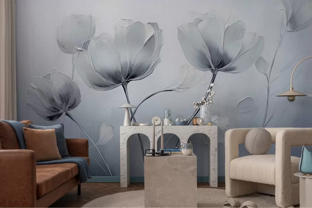 murales de pared Flores en la pared en estilo grunge w02625