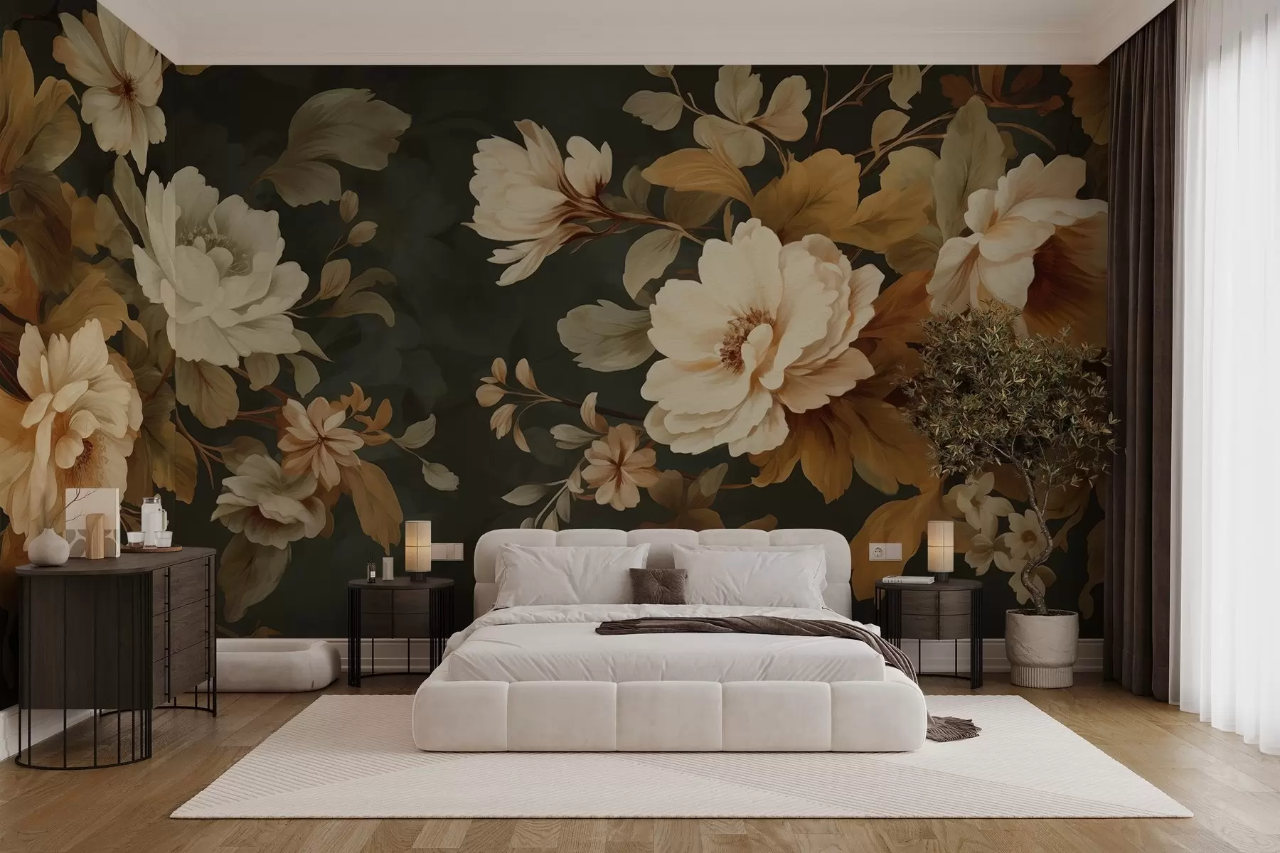 murales de pared Pintoresco ramo de flores sobre fondo oscuro w02675