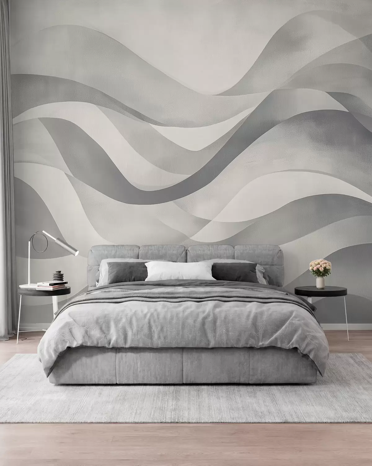 murales de pared Ondas suaves en tonos grises y azules en estilo acuarela w08564v1