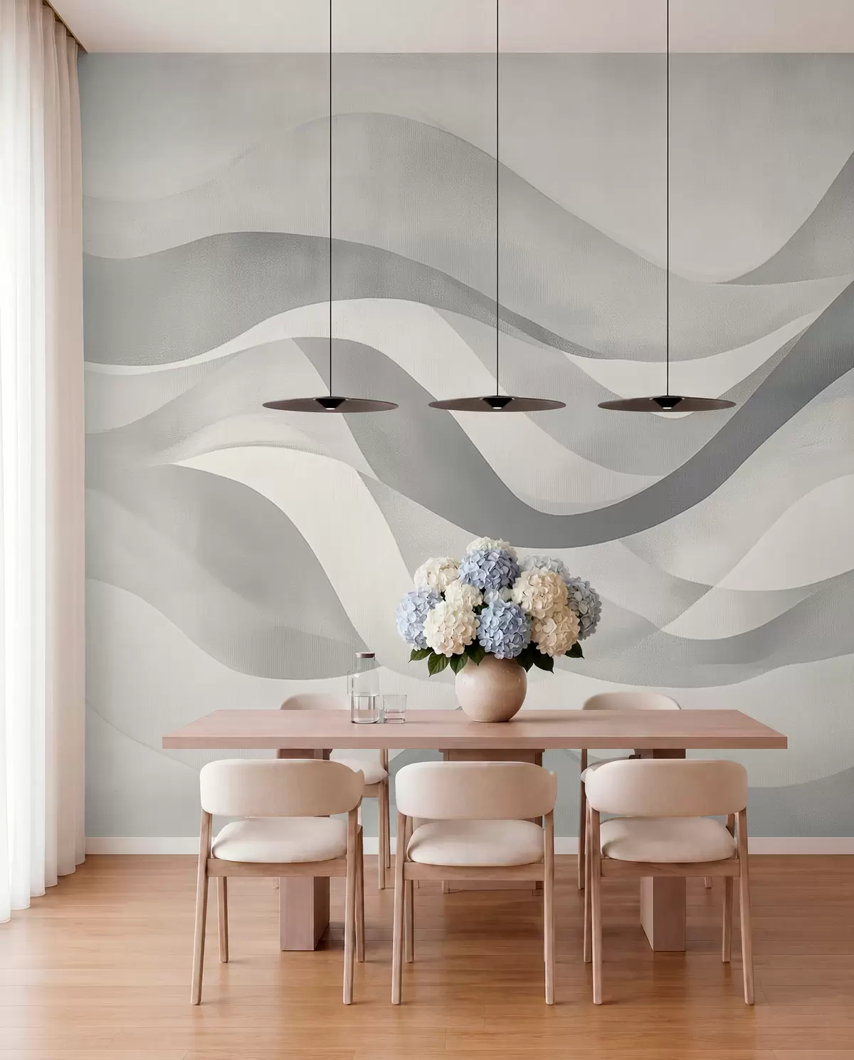 murales de pared Ondas suaves en tonos grises y azules en estilo acuarela w08564v1
