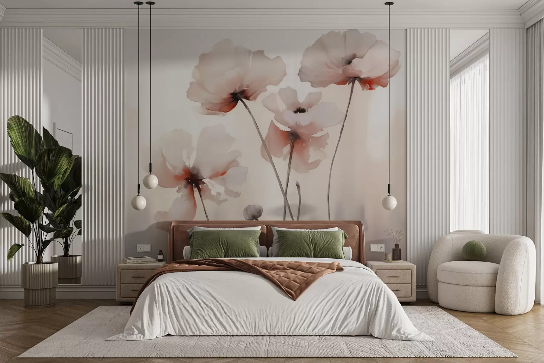 murales de pared Siluetas de amapolas imitación de acuarela difuminada w02708