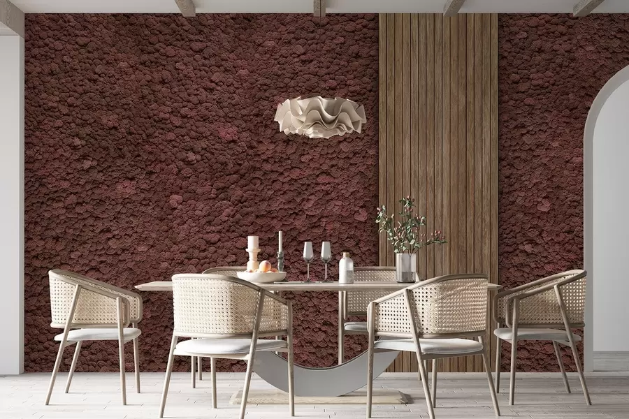 murales de pared Pared estilo musgo con panel de madera, exuberantes colores burdeos w02656v1