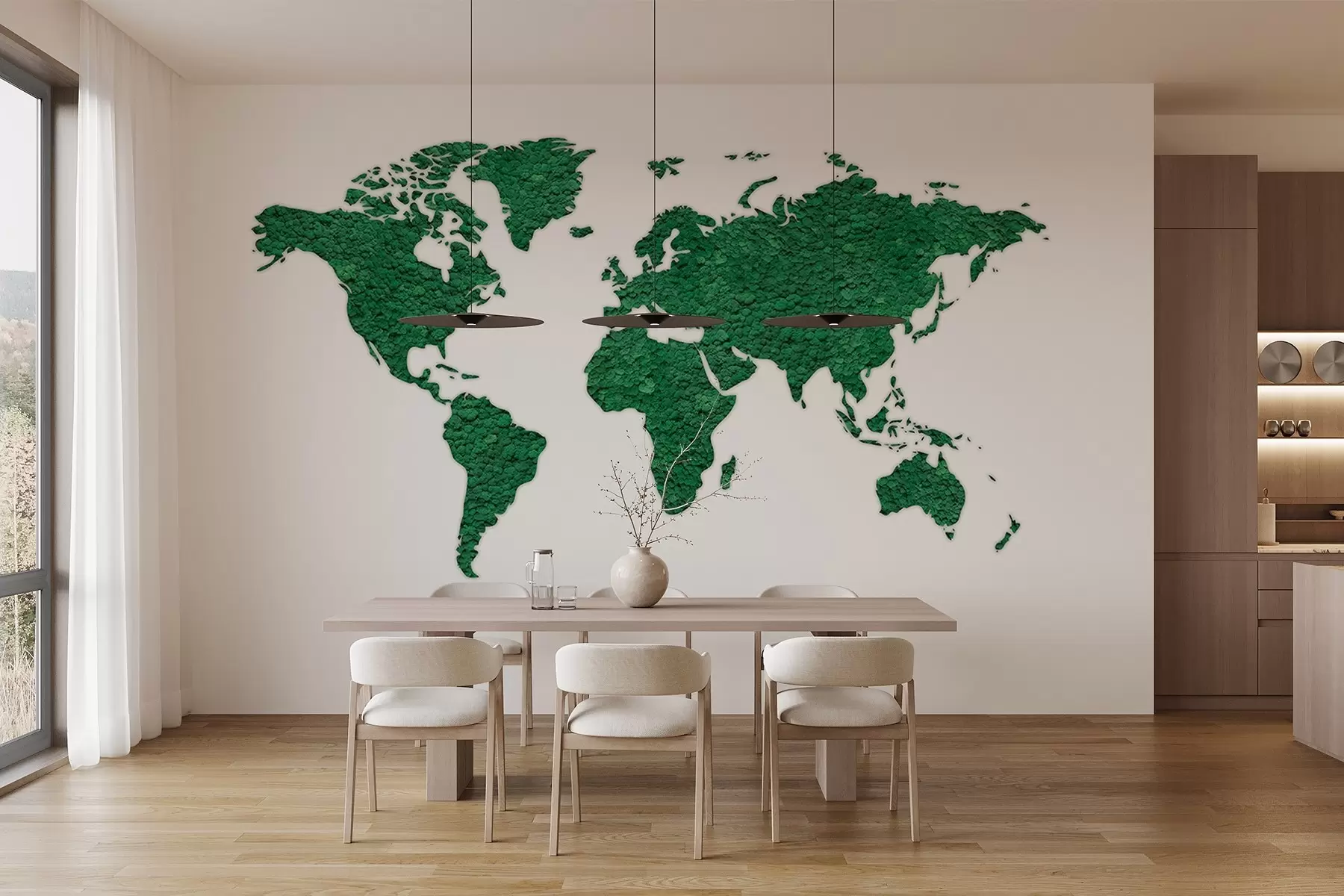 murales de pared Mapamundi con musgo, naturaleza, exuberante paleta de colores verdes  w02657v2