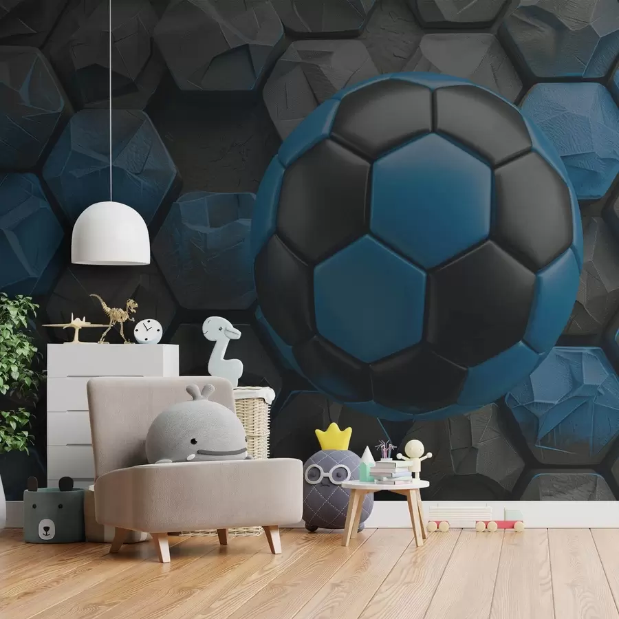 murales de pared Balón de fútbol grande y panales negros y azules w08617