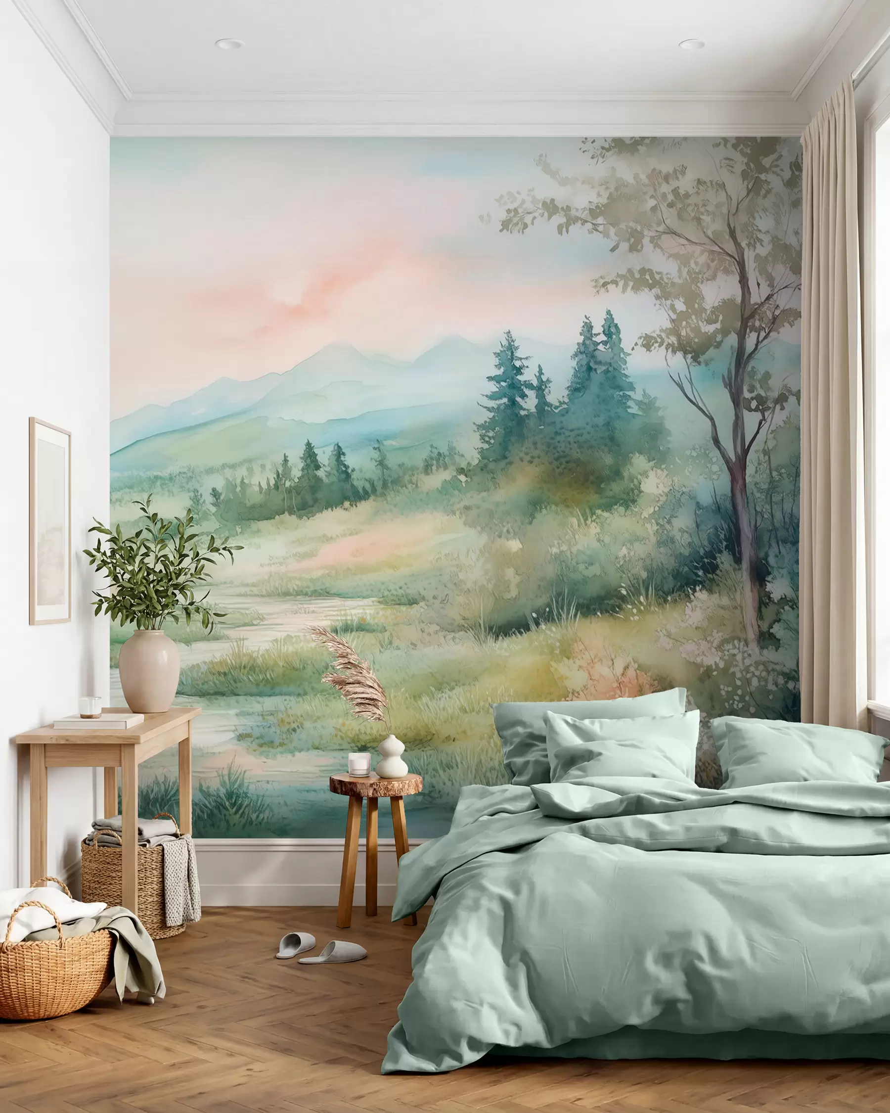 murales de pared Sendero de valle en acuarela w02764