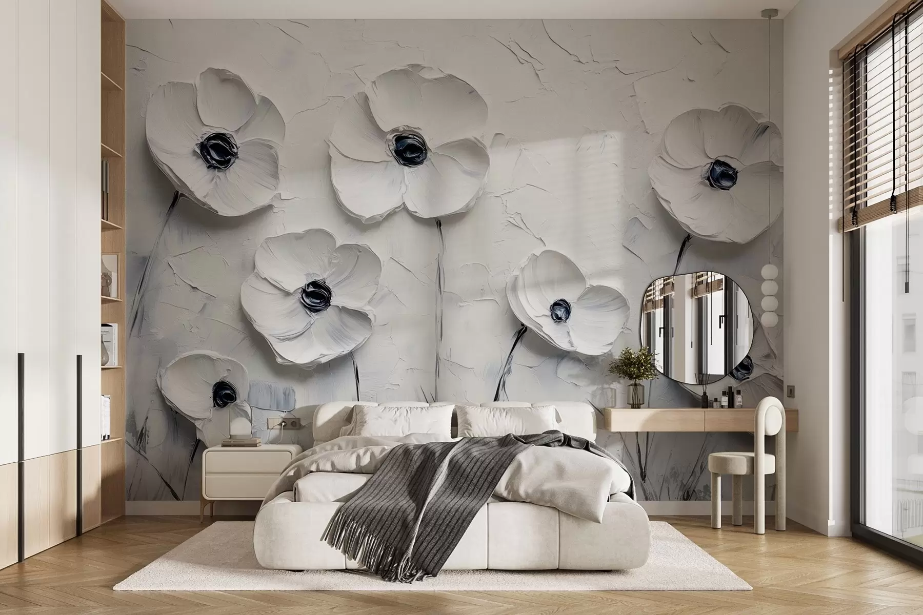 murales de pared Elegantes flores grises con imitación de pinceladas w08632