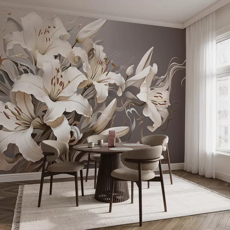 murales de pared Sofisticados lirios blancos en tonos pastel w08633v1