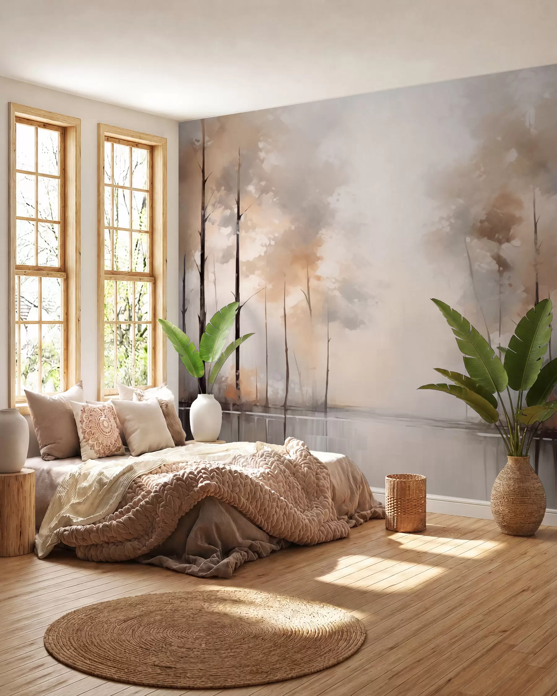 murales de pared Bosque brumoso junto al estanque w02758
