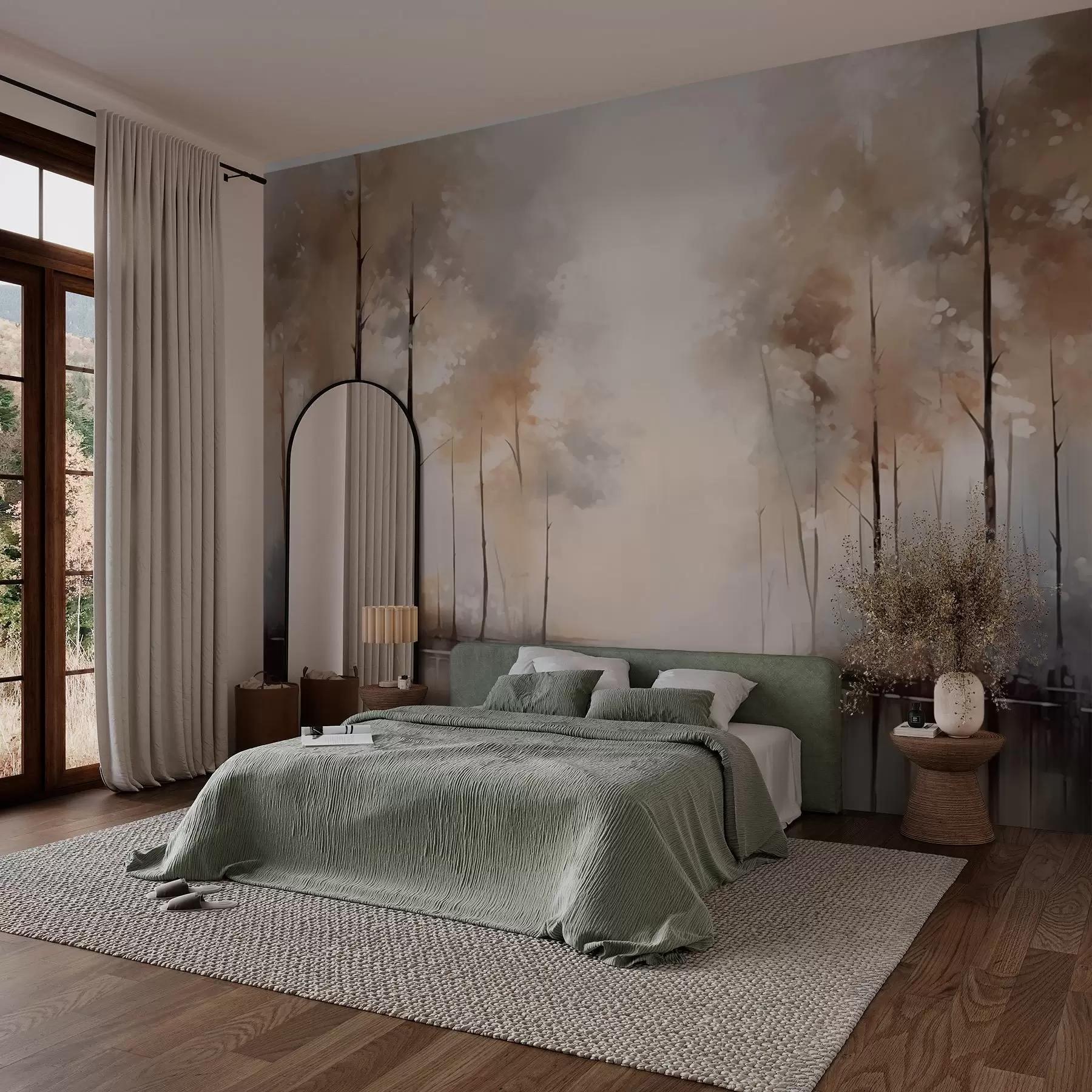 murales de pared Bosque brumoso junto al estanque w02758