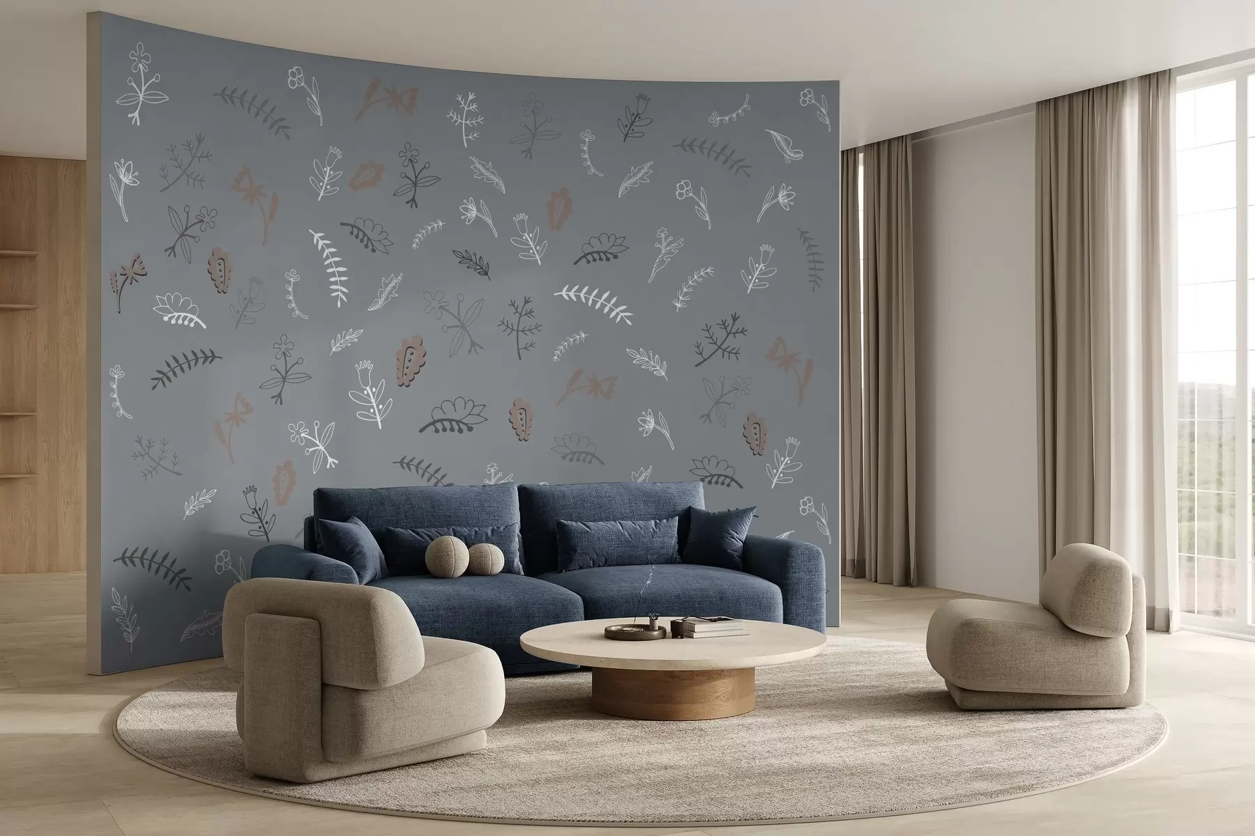 murales de pared Motivo floral apagado con tonos tierra w02776v2