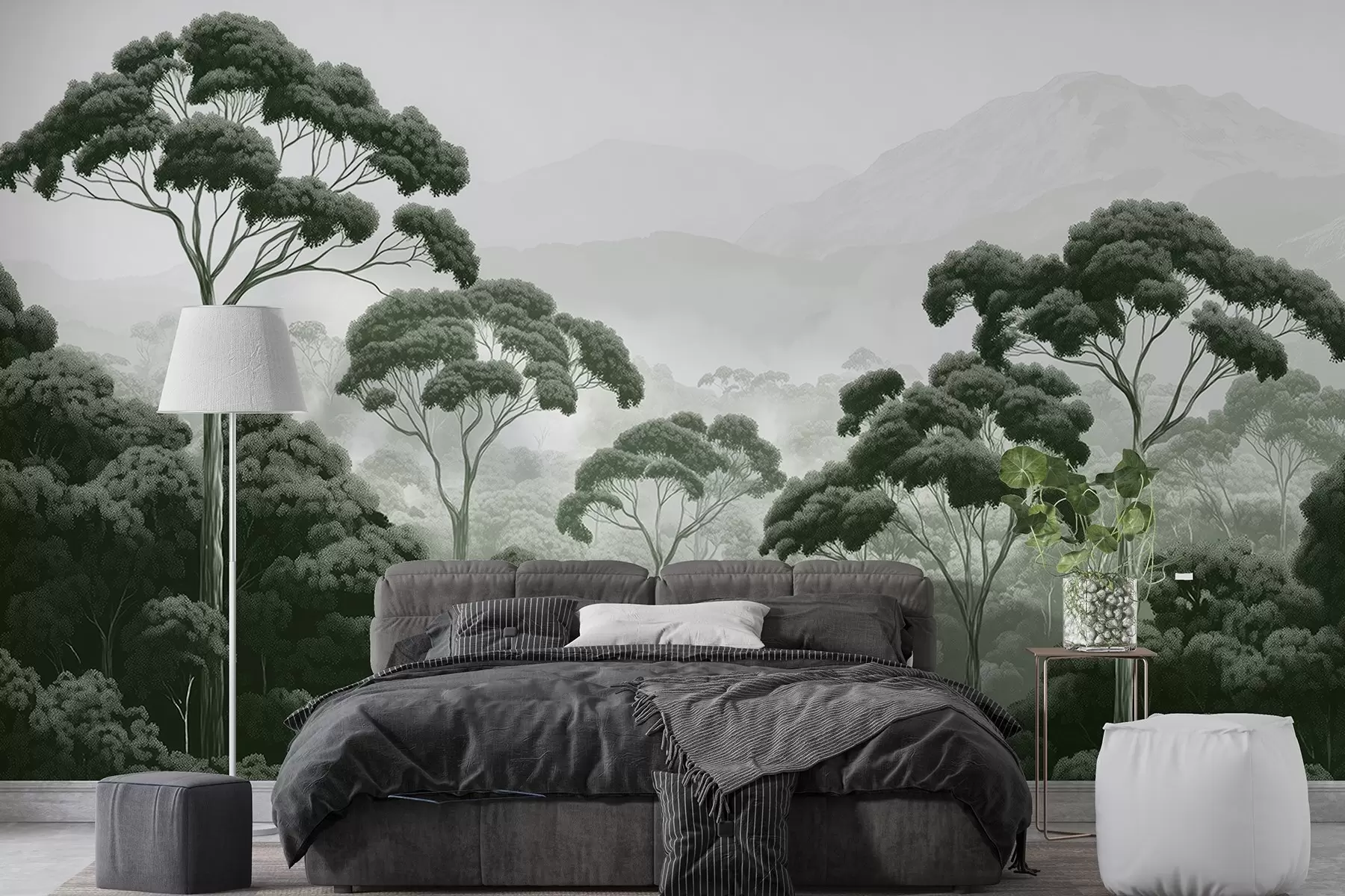 murales de pared Selva, montañas, tropical, naturaleza, grandes árboles, colores verde oscuro w02739v1