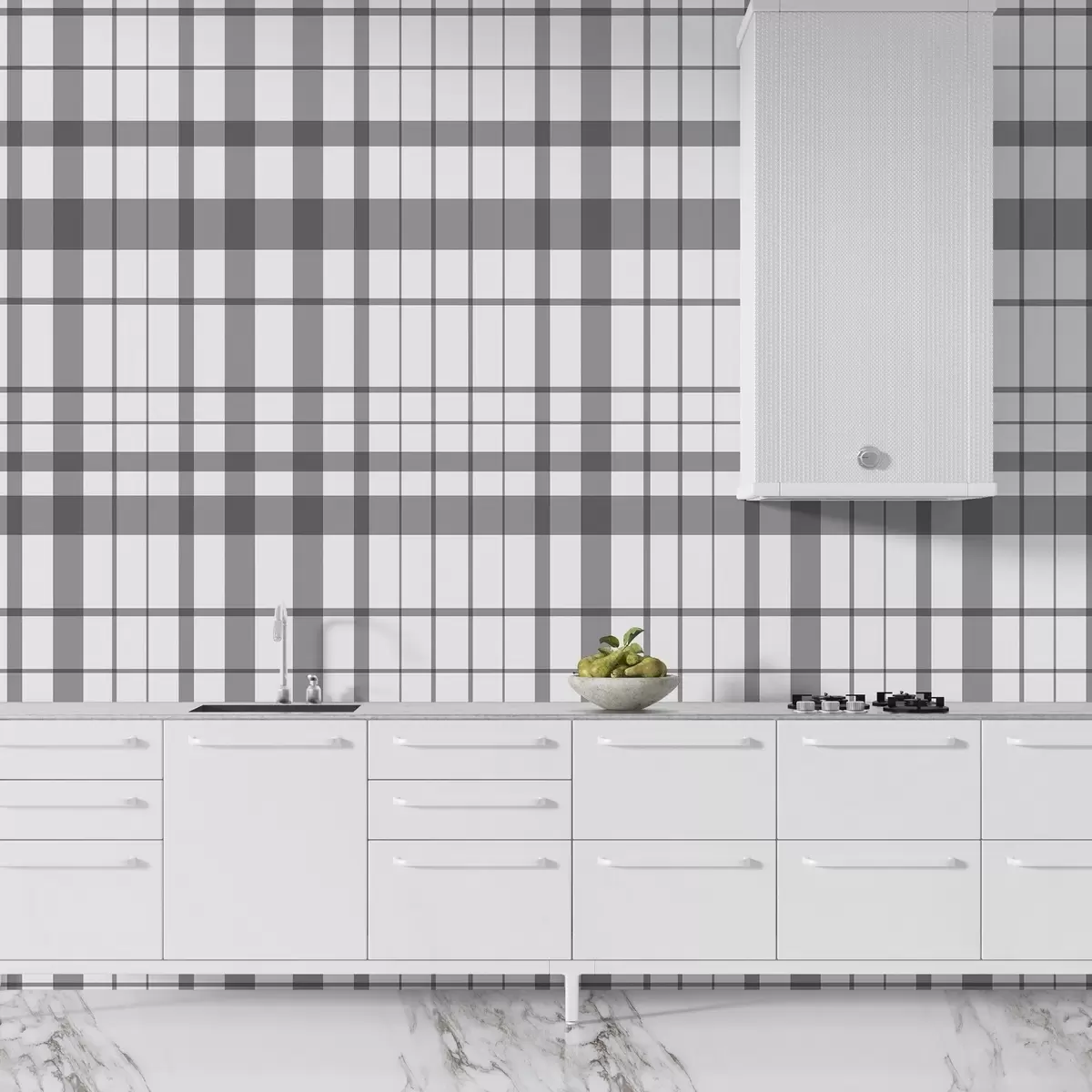 murales de pared Diseño minimalista a cuadros con líneas finas y grises oscuras sobre fondo blanco, precisión geométrica w02852