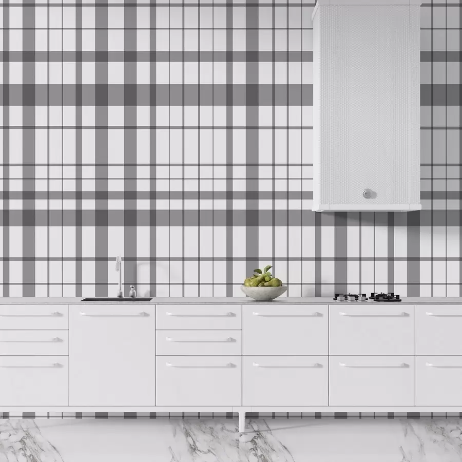 murales de pared Diseño minimalista a cuadros con líneas finas y grises oscuras sobre fondo blanco, precisión geométrica w02852