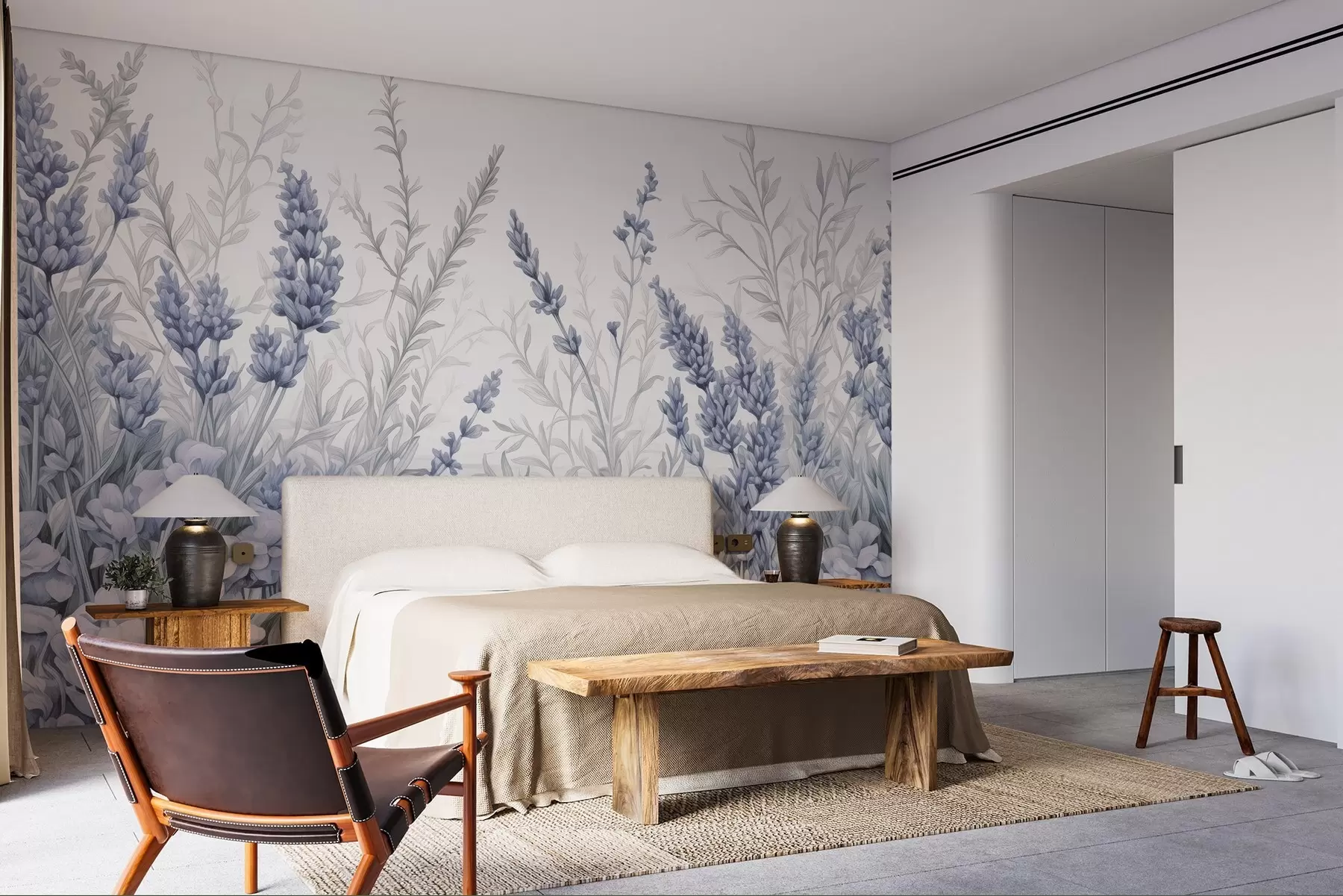 murales de pared Campo en flor de acuarela en colores pastel w02847v1