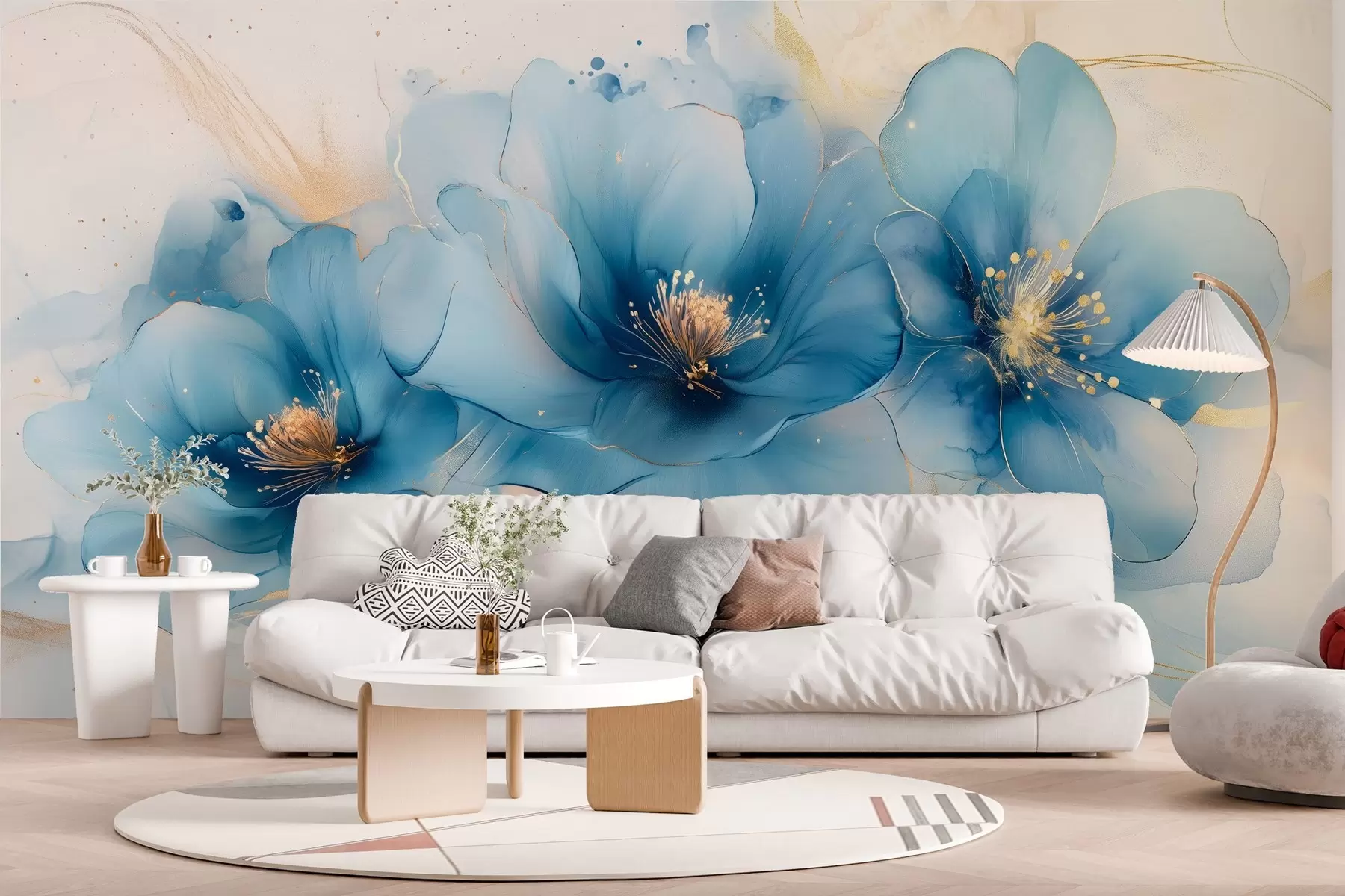 murales de pared Cuadro floral de ensueño con grandes y delicadas flores azules w02769