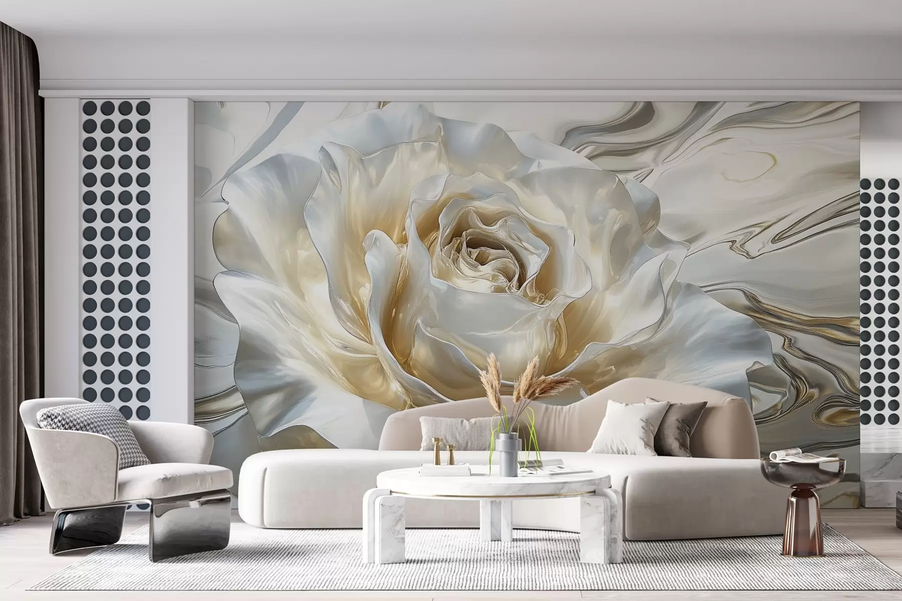 murales de pared Rosa grande blanca nacarada de estilo metálico w02870