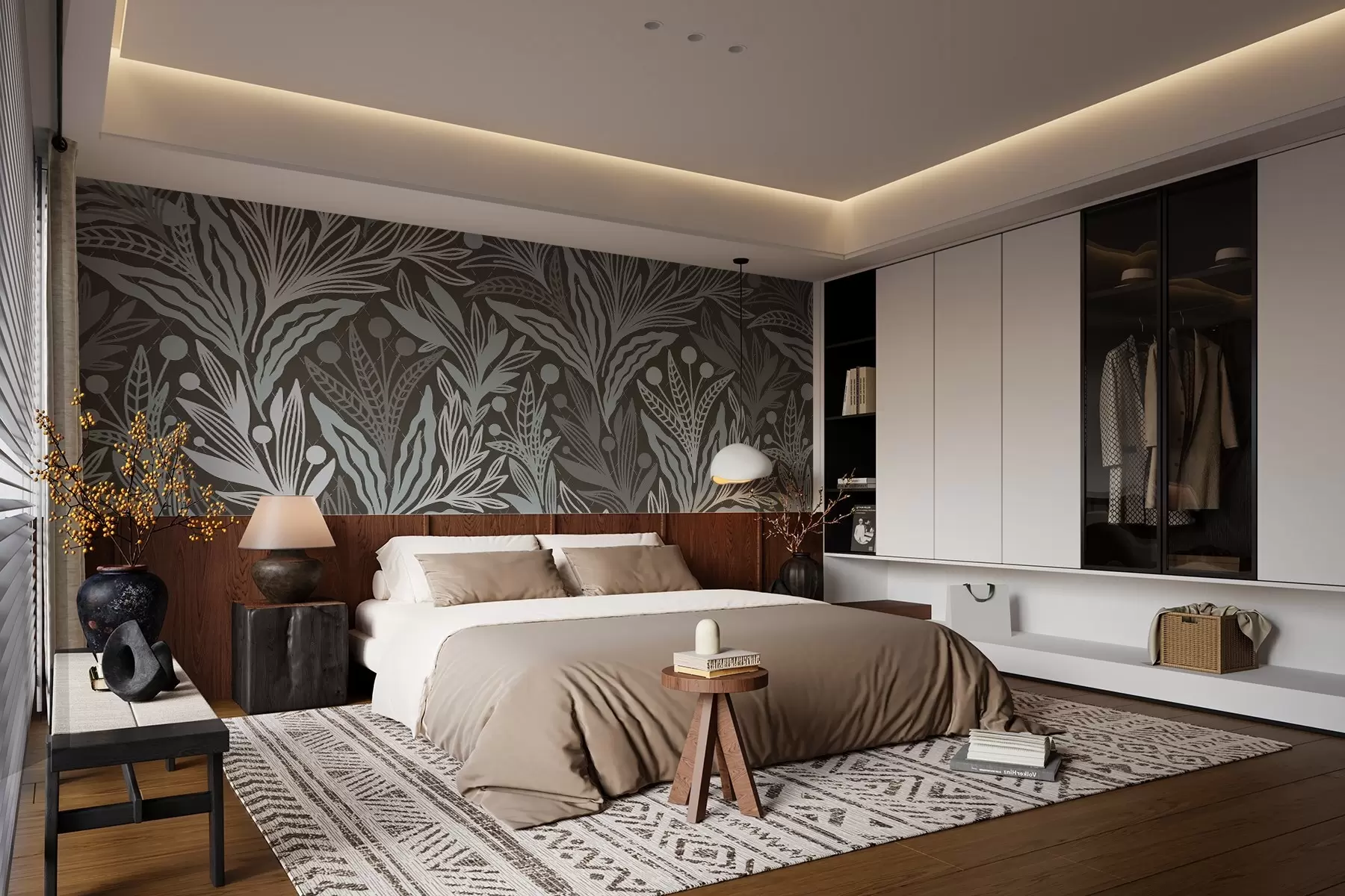 murales de pared Delicadas hojas gráficas en marrón w02783v2