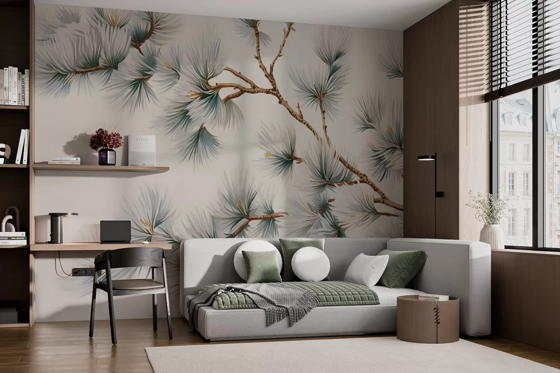 murales de pared Acuarela imitación rama de pino w02888