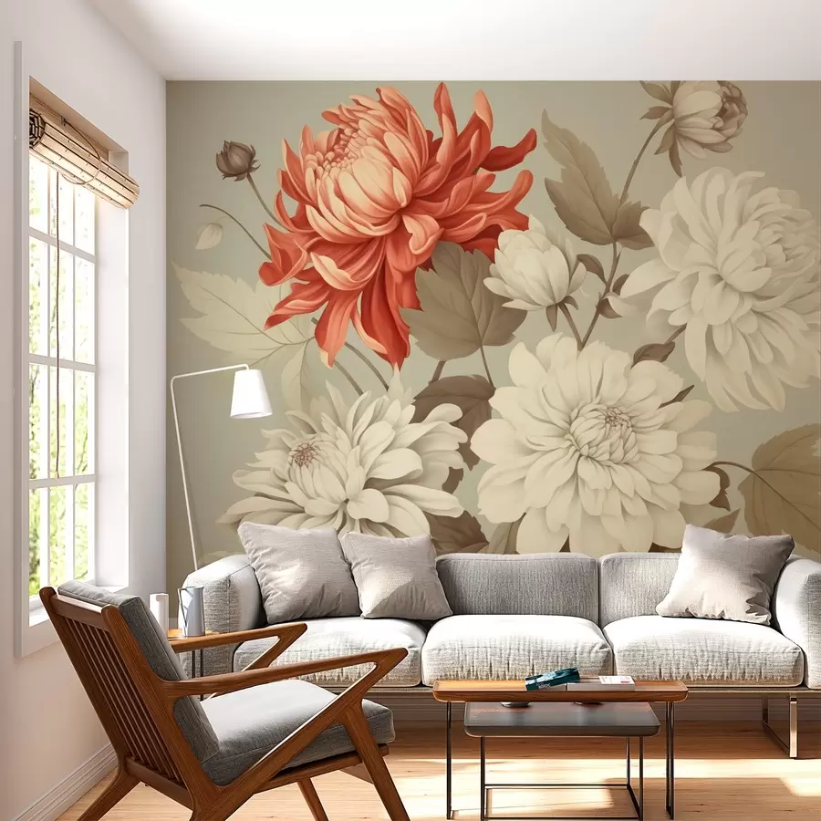 murales de pared Peonías en estilo vintage w02891