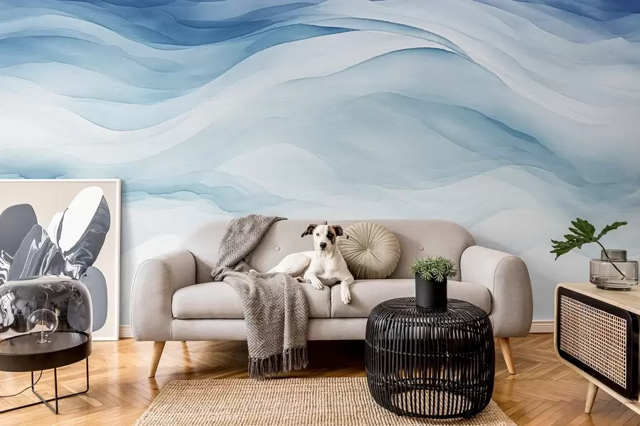 murales de pared Airy blue waves, abstracción w08654