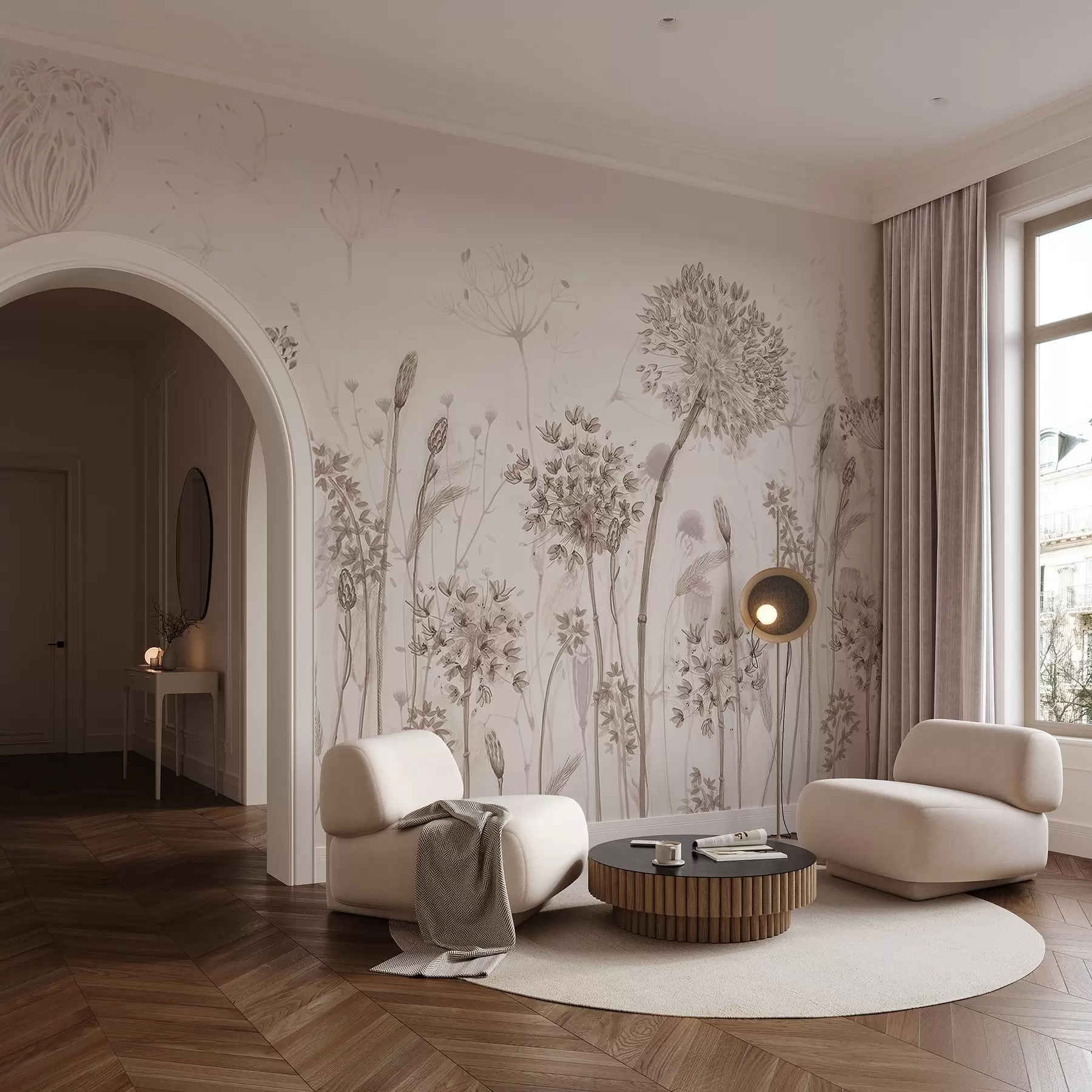 murales de pared Dientes de león y flores silvestres en estilo acuarela w08637