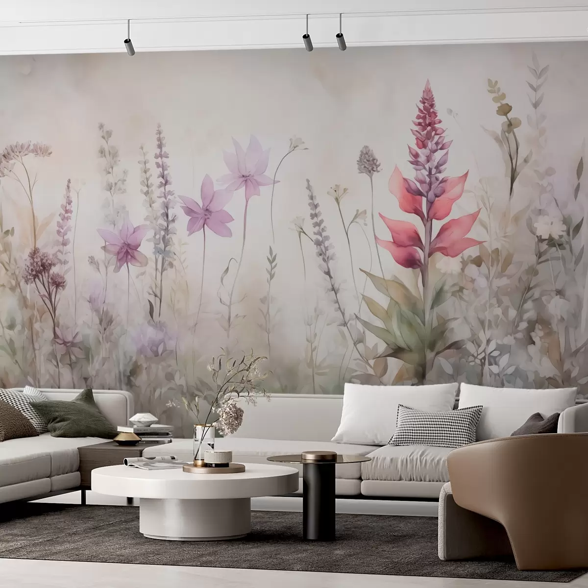 murales de pared Flores y hierbas en estilo acuarela borrosa w02921