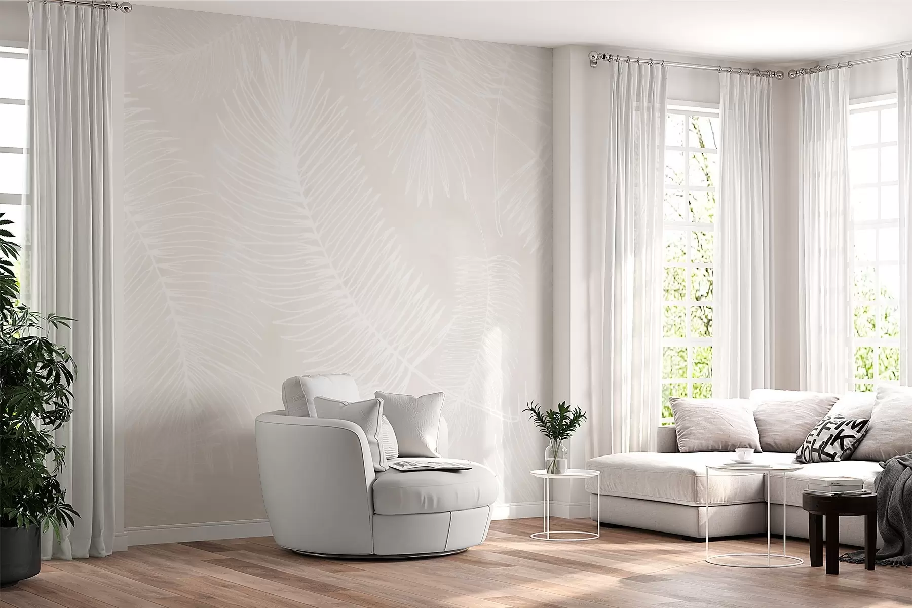 murales de pared Siluetas de hojas blancas sobre fondo texturizado w02894