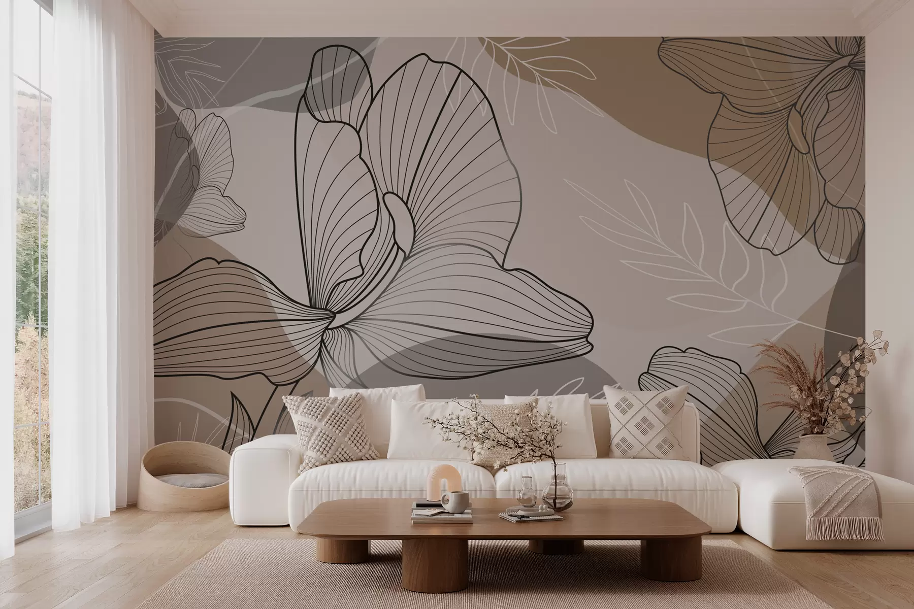 murales de pared Diseño floral vectorial en tonos pastel w02914