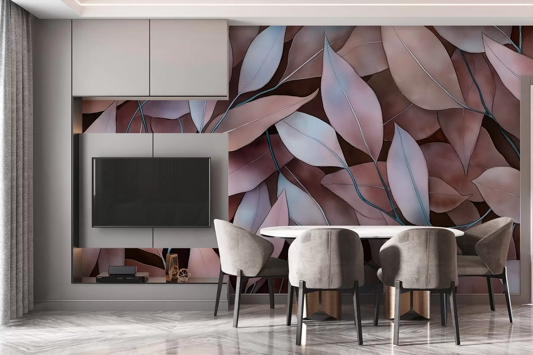 murales de pared Hojas de eucalipto, dibujo estilo acuarela, motivo floral, colores marrones w02931v1