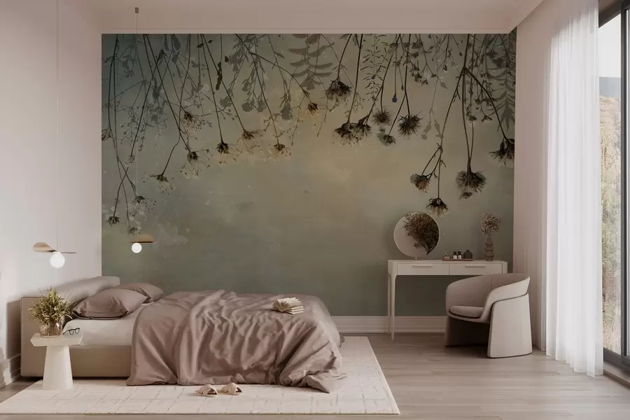 murales de pared Flores silvestres que cuelgan de lo alto en colores cálidos w02877
