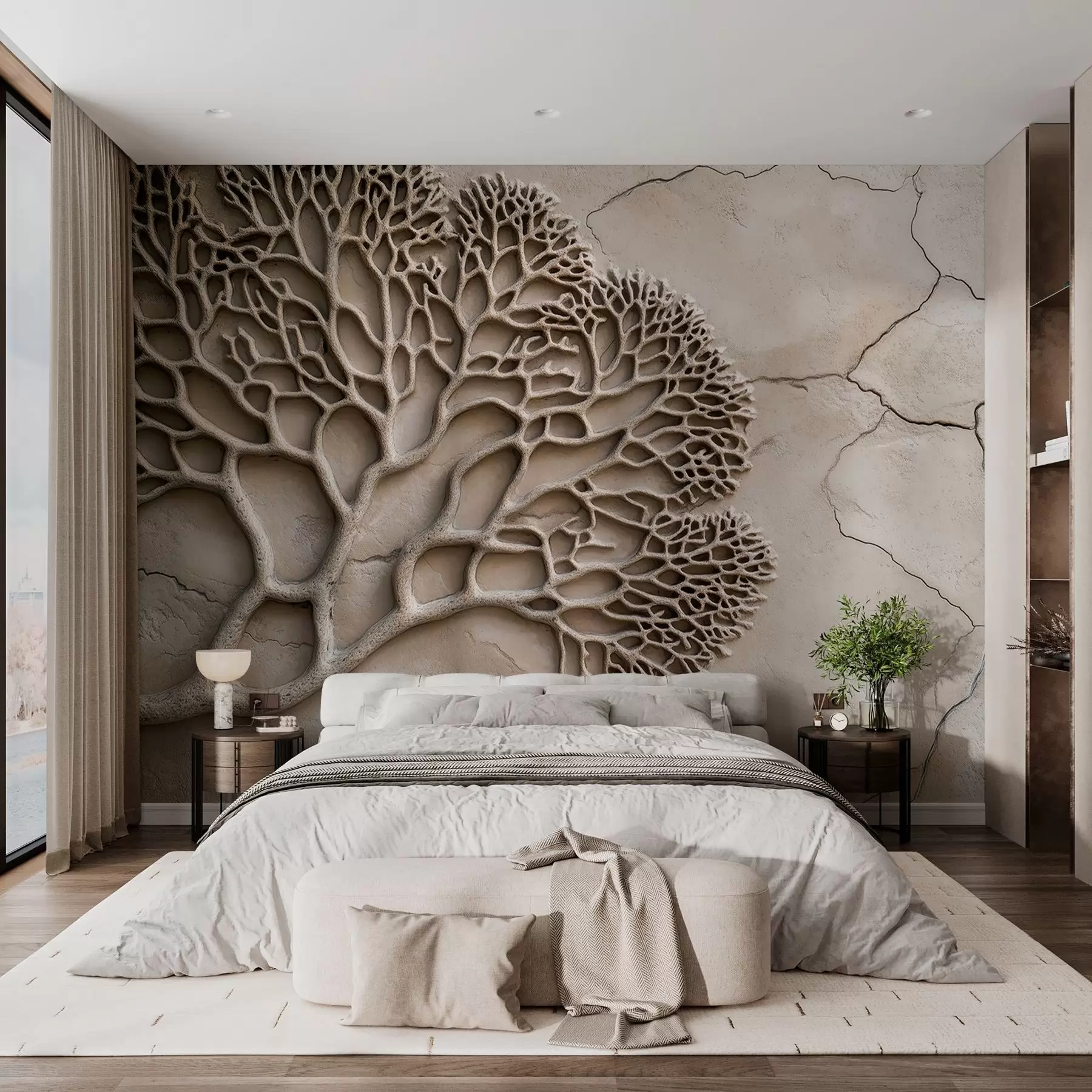 murales de pared Papel pintado en relieve con madera y grietas w02908
