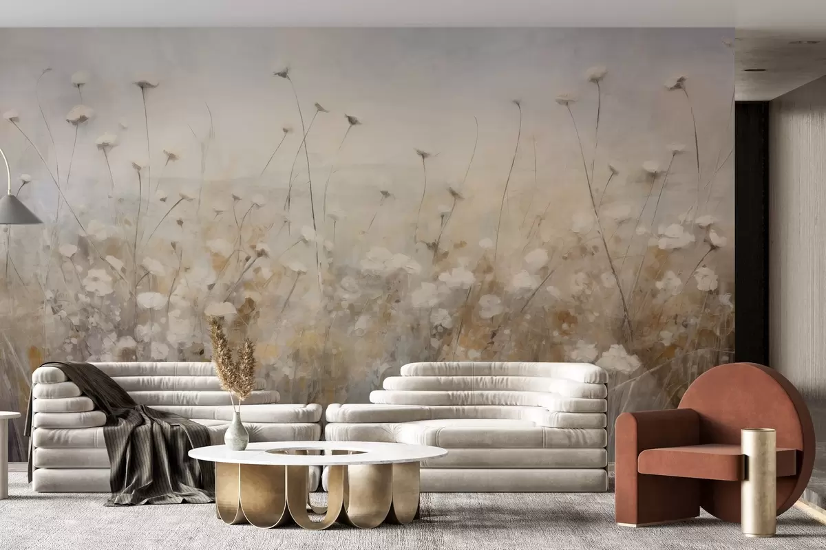 murales de pared Muro de hormigón con flores en estilo grunge w02972