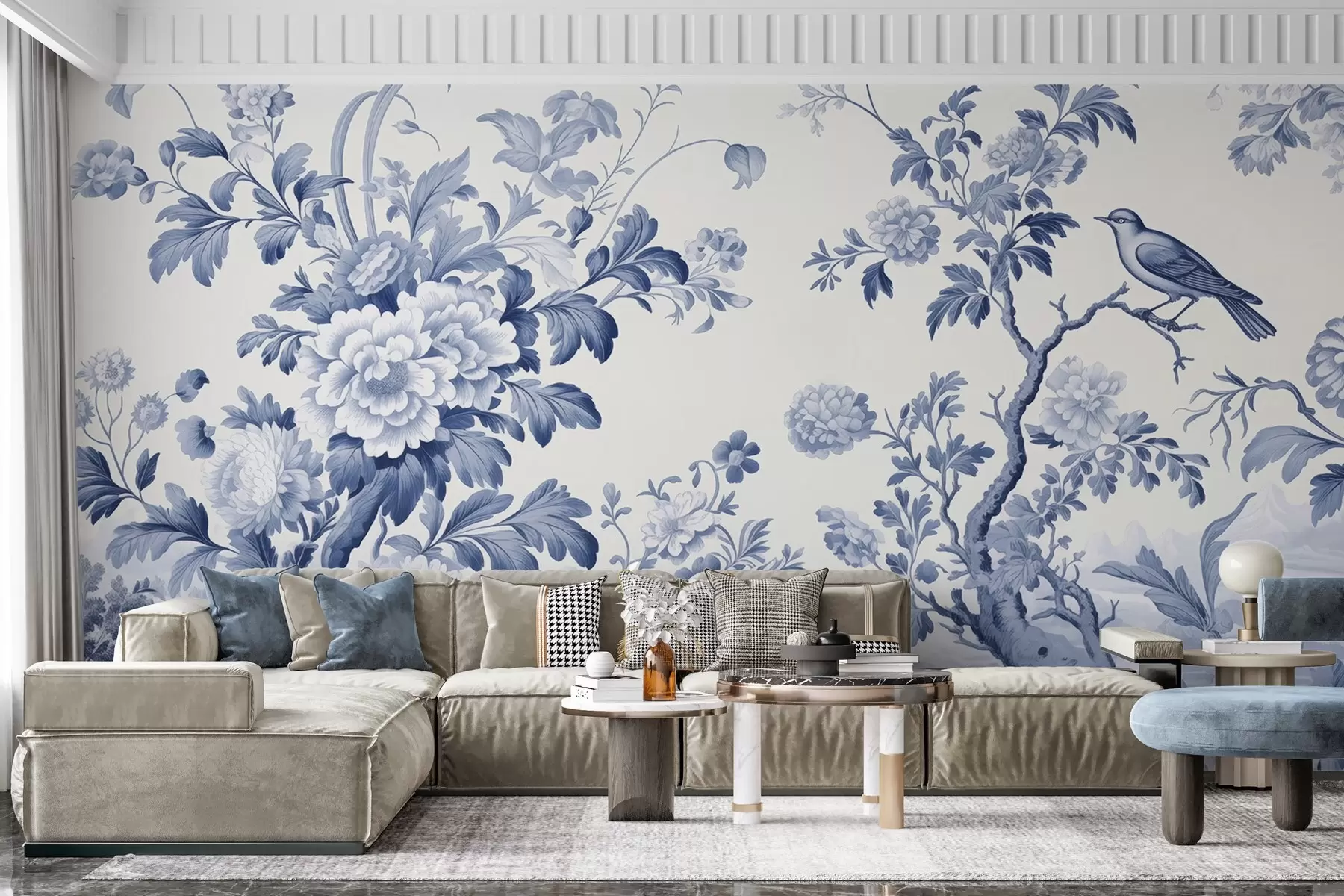 murales de pared Jardín pintado en monocromo w02977