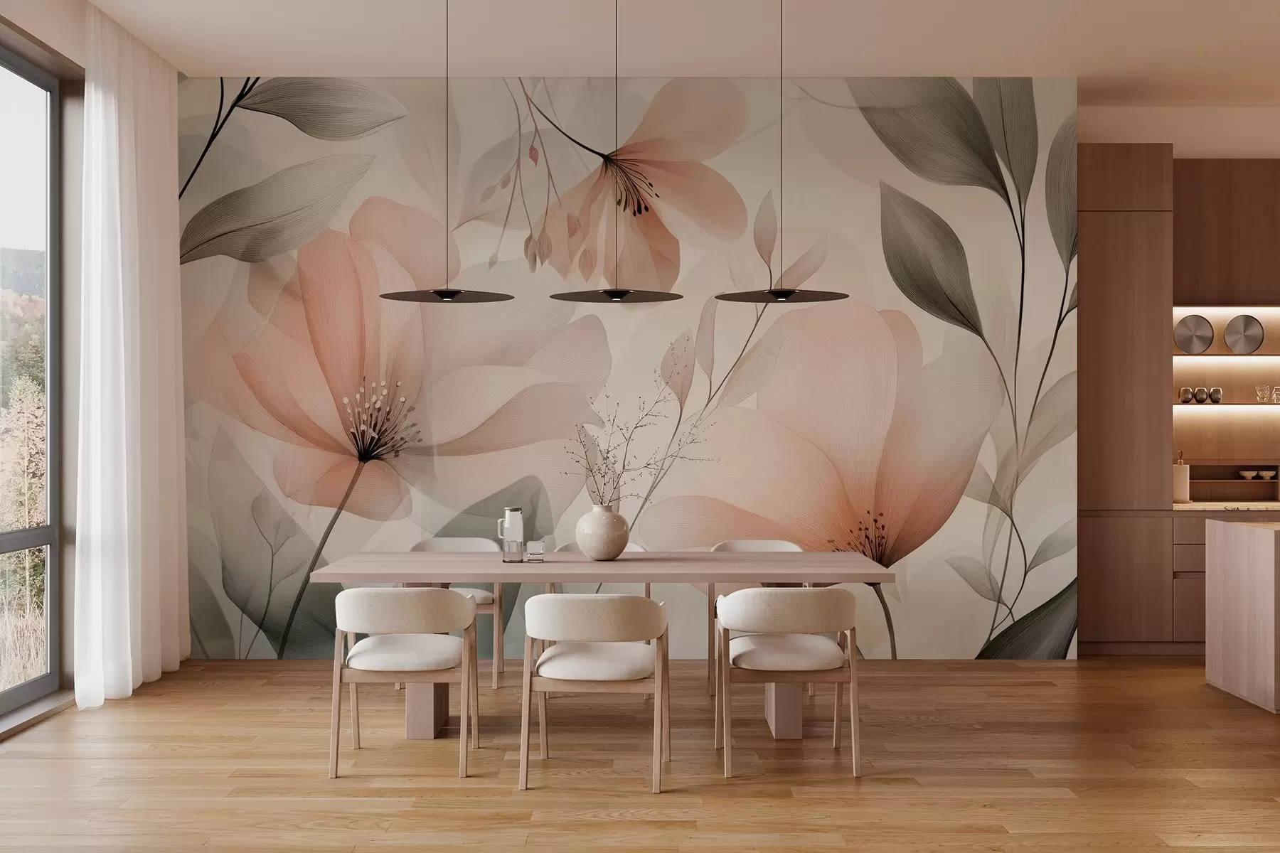 murales de pared delicadas flores aéreas en cálidos tonos terrosos w03010