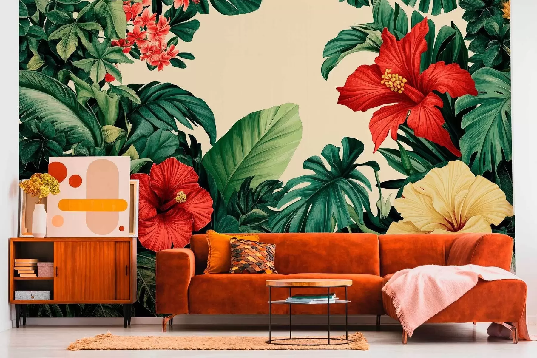 murales de pared Jardín tropical con flores w03021