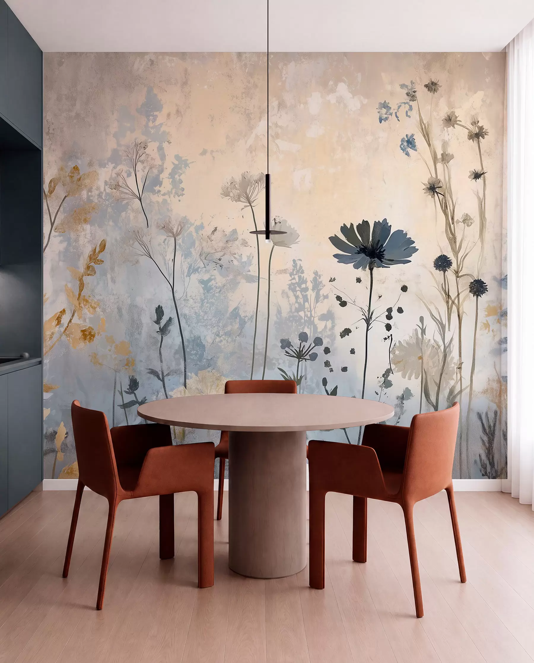 murales de pared Estudio de flores azules w03022