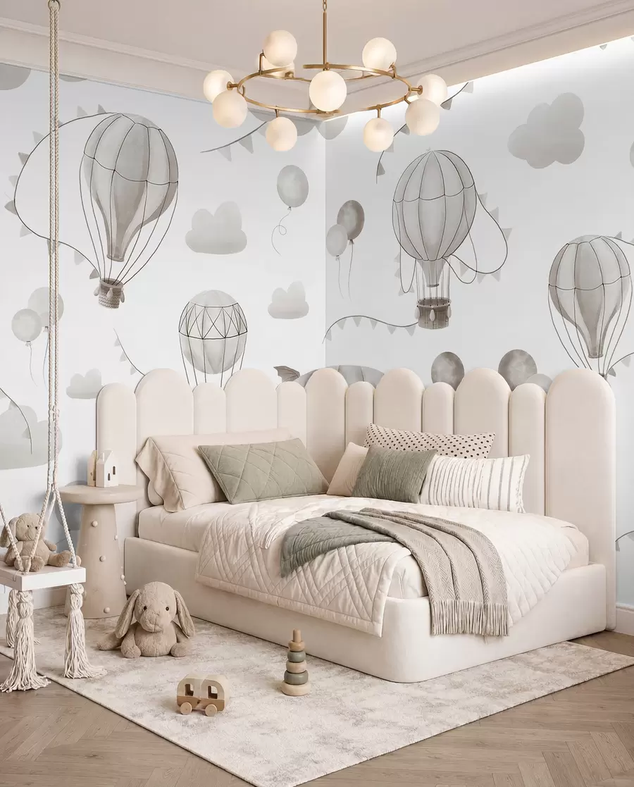 murales de pared Diseño infantil en acuarela con globos w08765v1