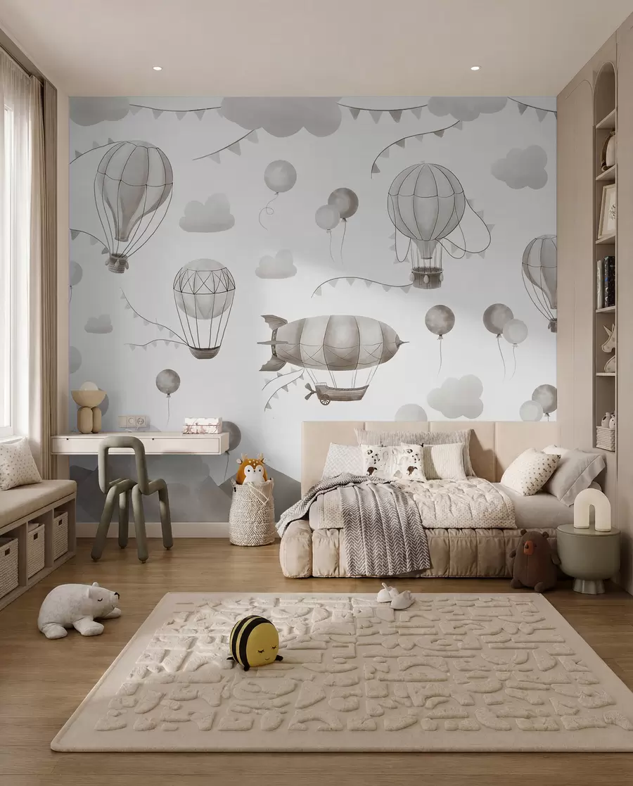 murales de pared Diseño infantil en acuarela con globos w08765v1