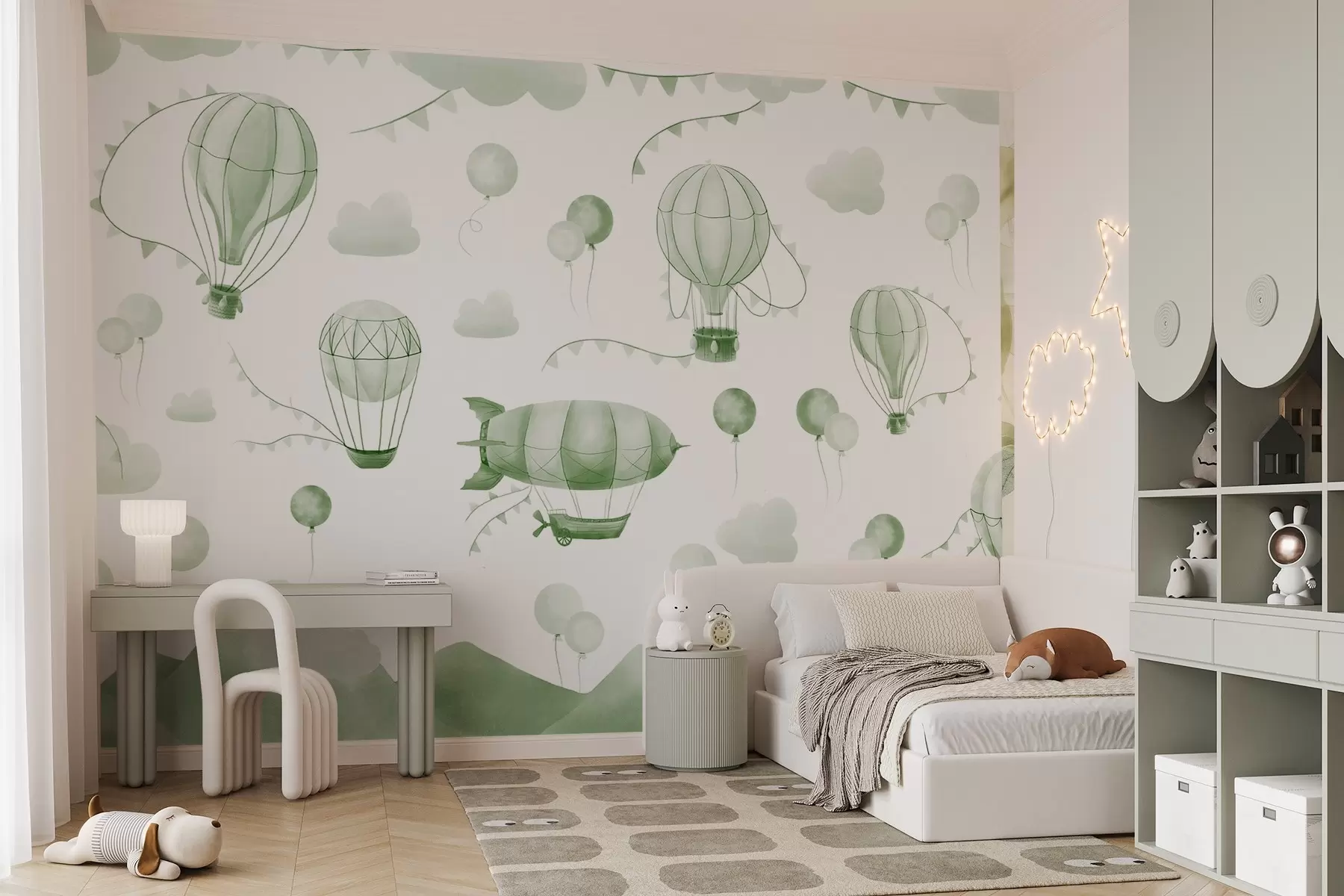 murales de pared Diseño infantil en acuarela con globos w08765v3