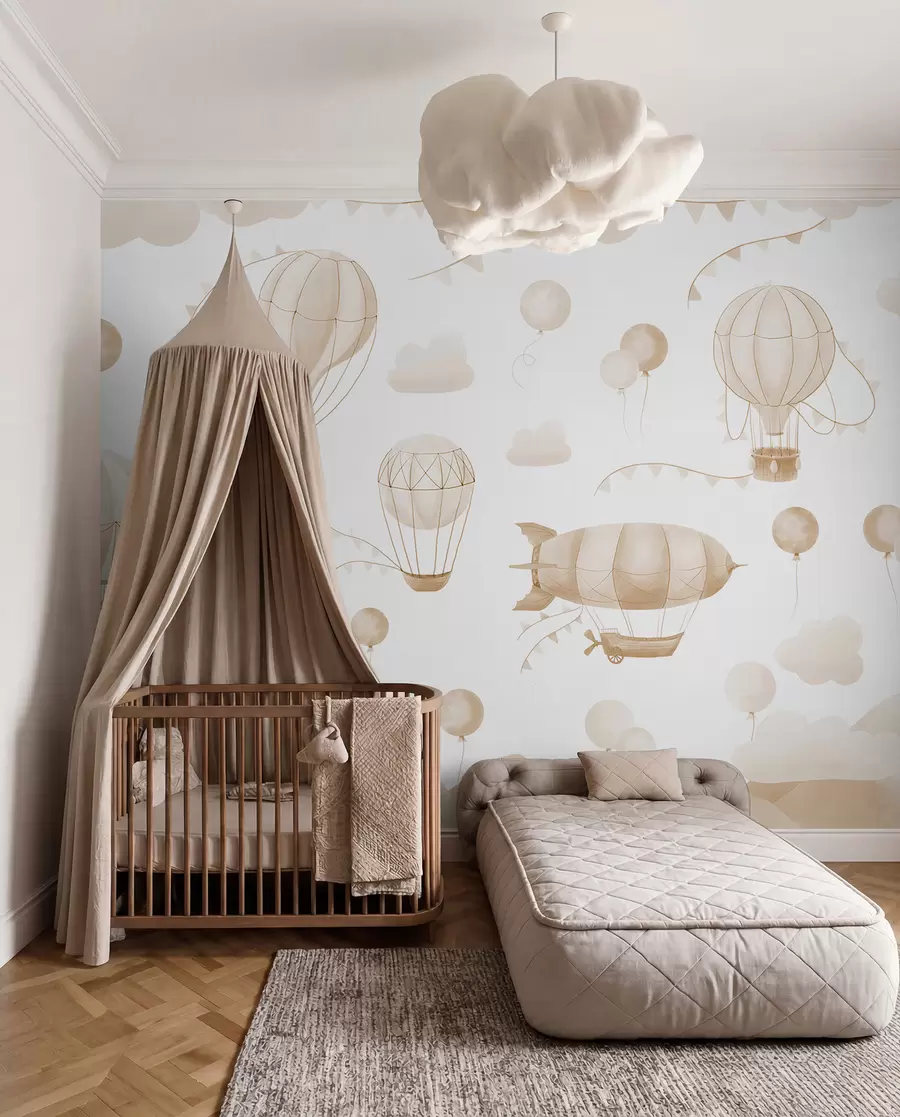 murales de pared Diseño infantil en acuarela con globos w08765v4
