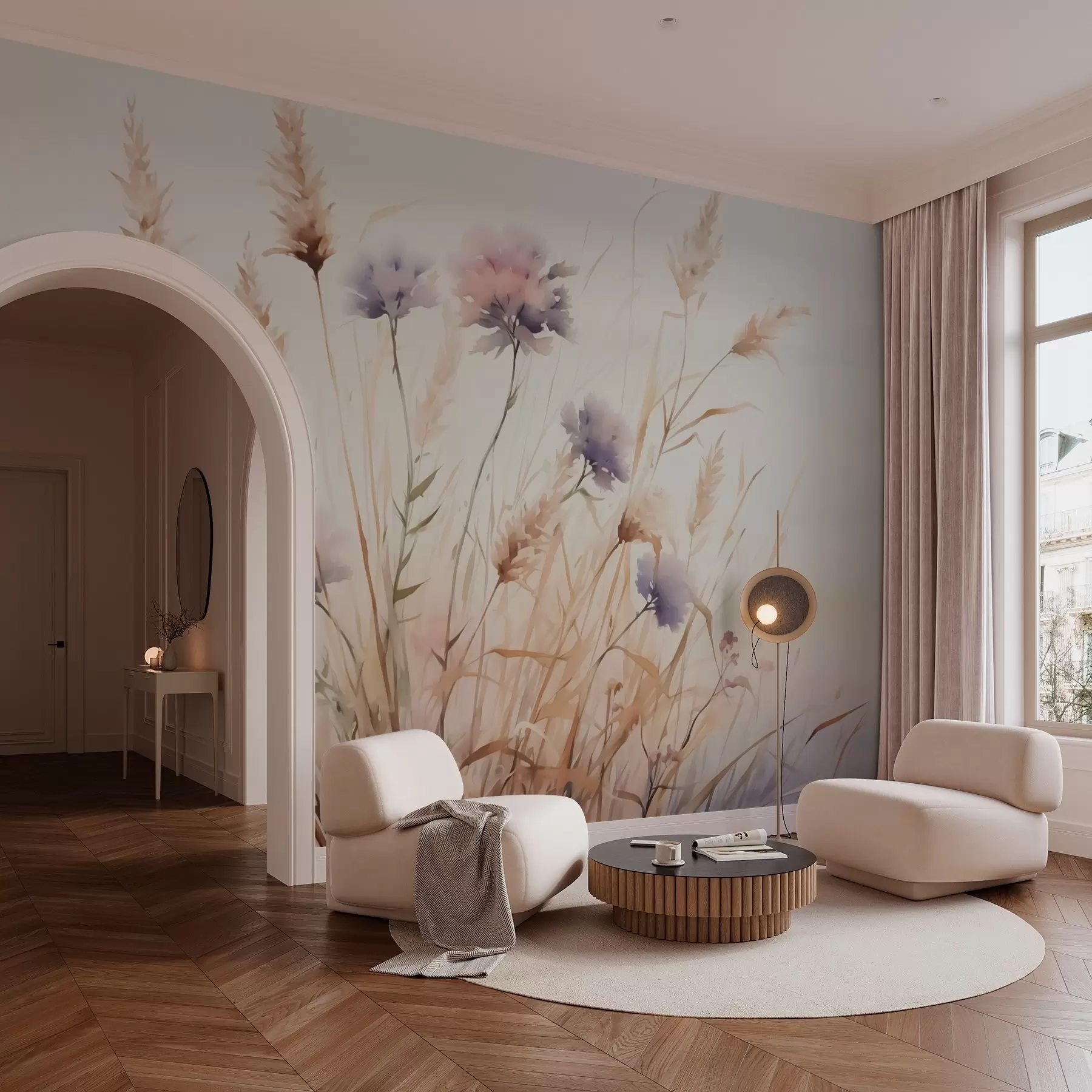 murales de pared Flores silvestres en hierba seca imitación de acuarela w03174