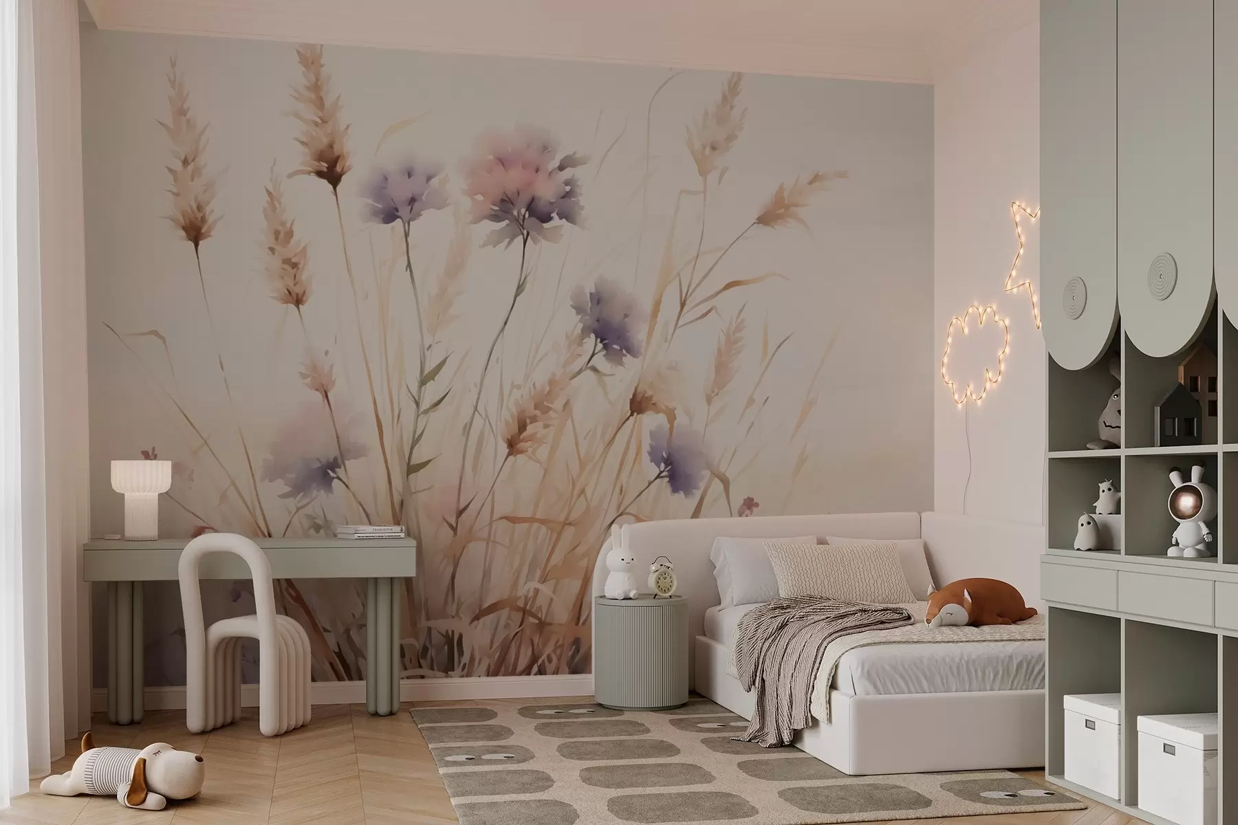 murales de pared Flores silvestres en hierba seca imitación de acuarela w03174