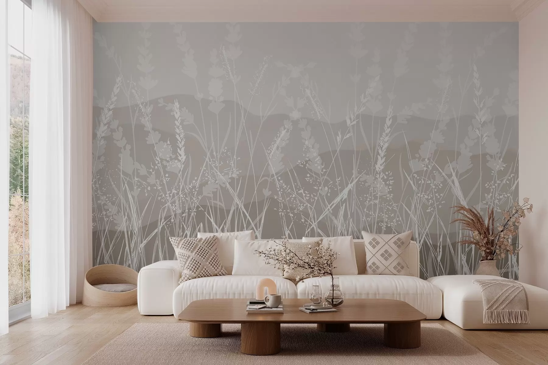 murales de pared Imagen abstracta de hierba y flores silvestres w03133