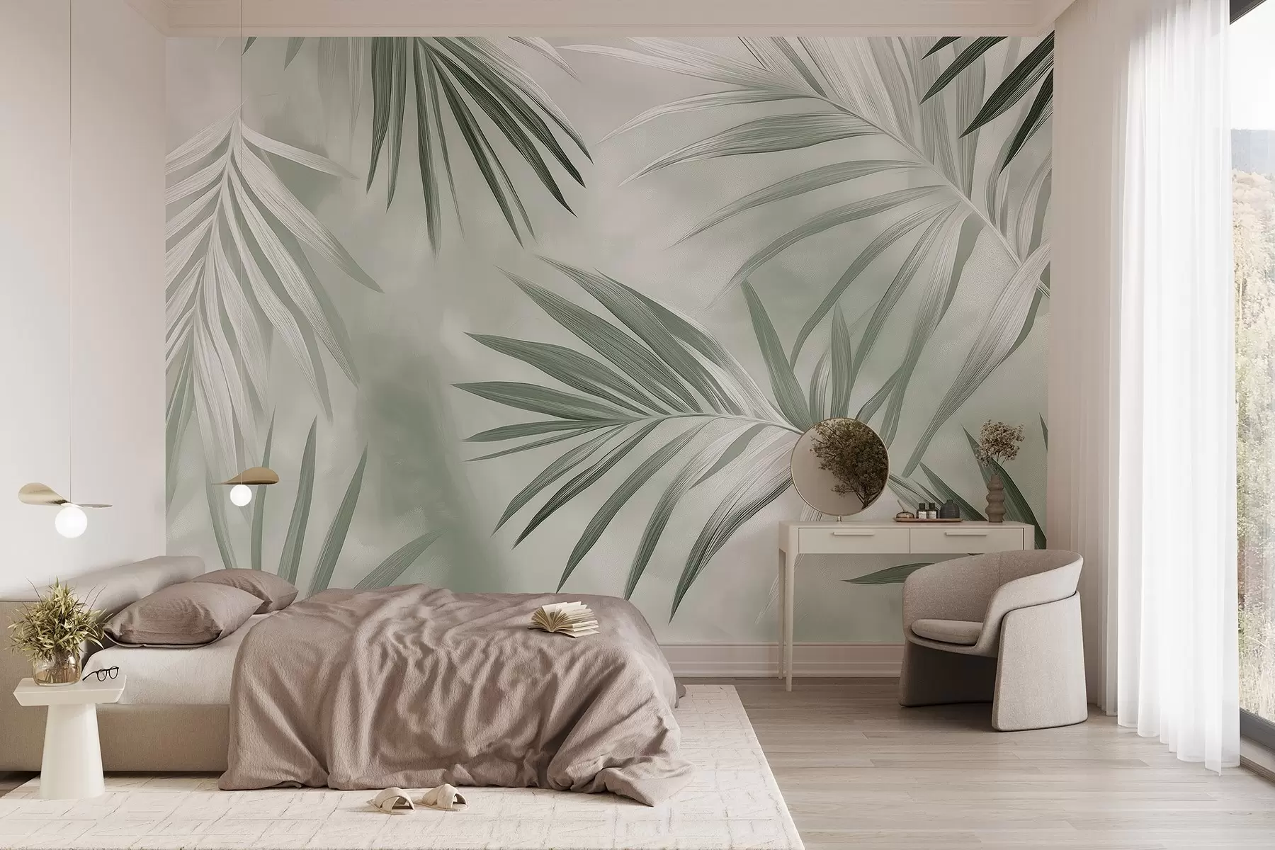 murales de pared Palmas verdes sobre blanco w03153v2